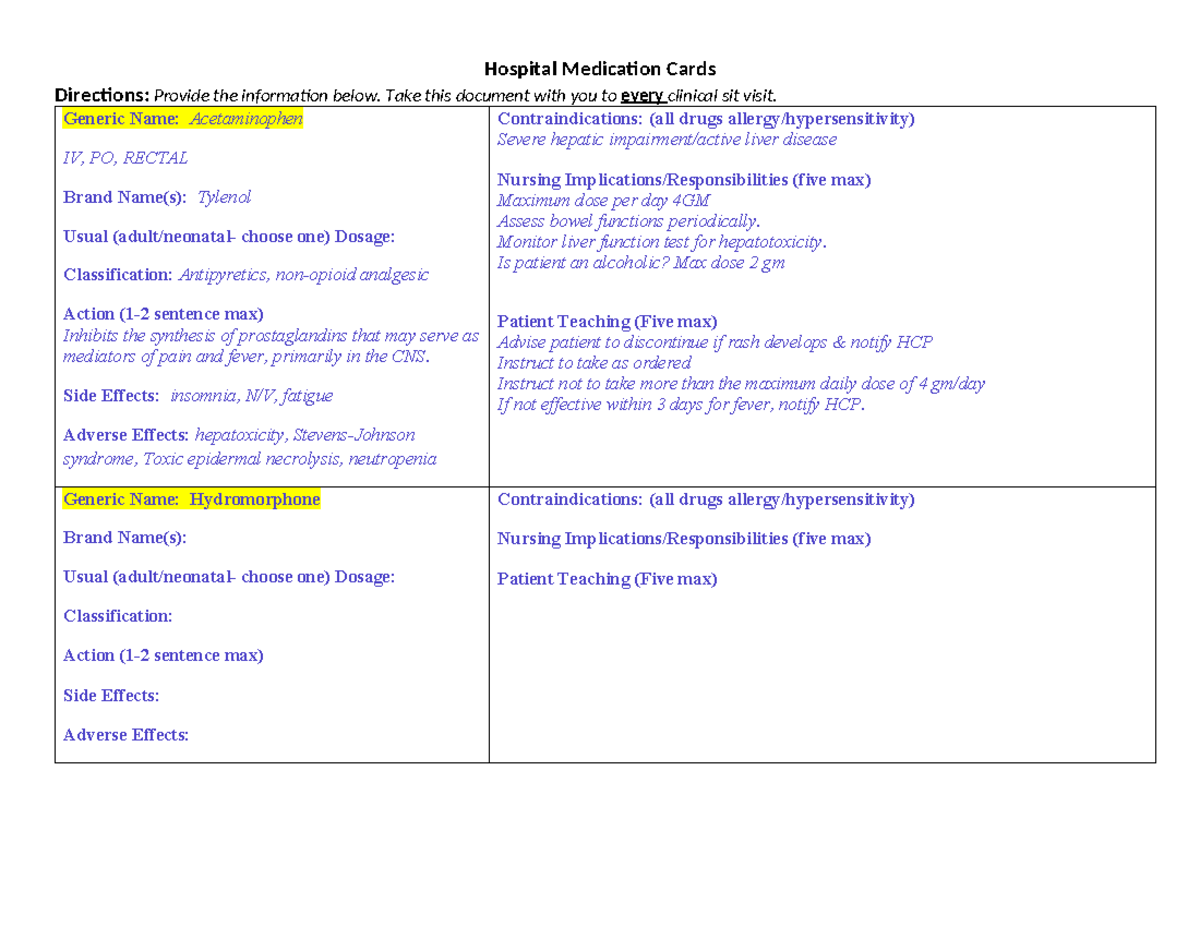 Hospital Med Cards - Clinical Visit Preparation Guide - Studocu