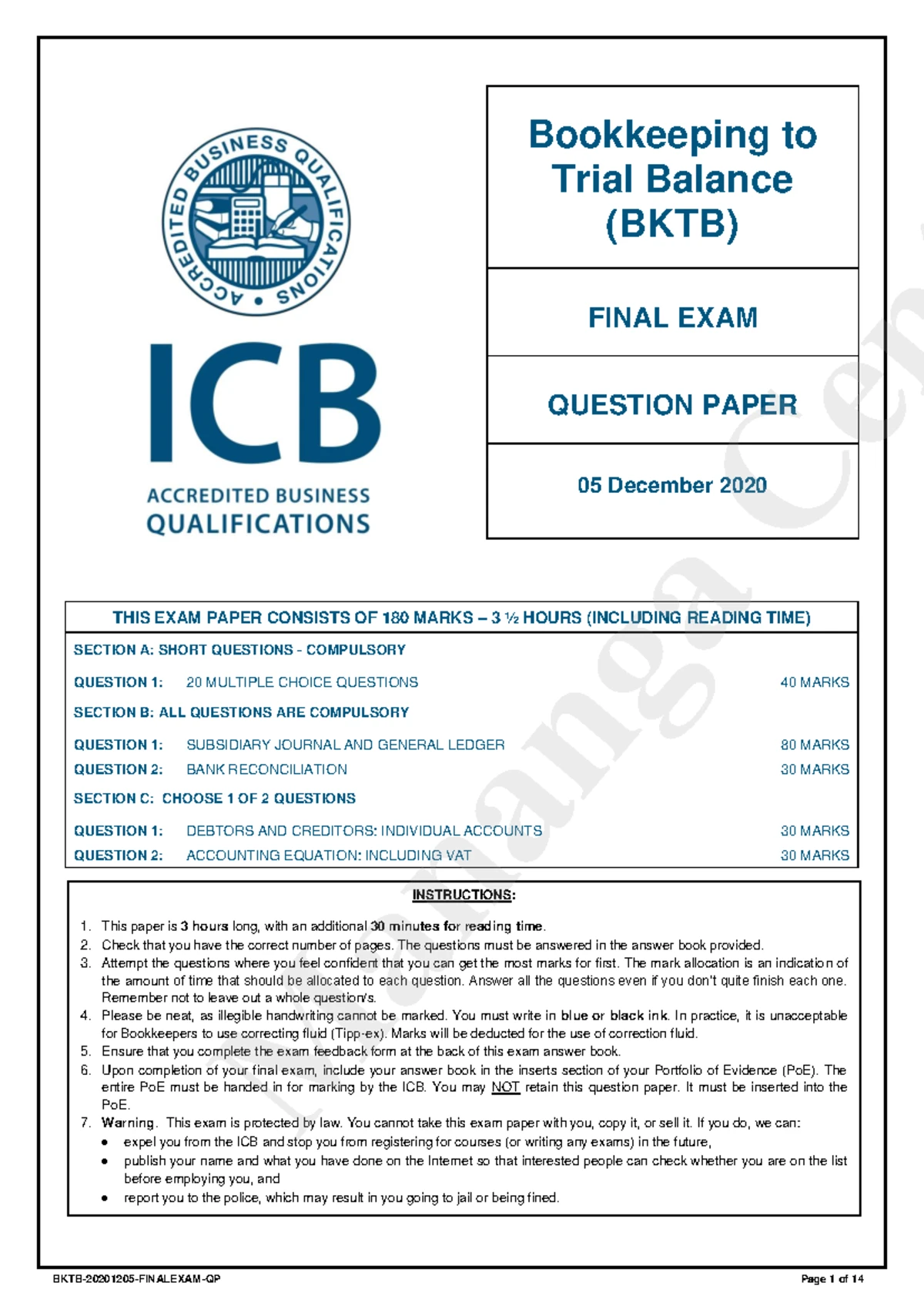 Bookkeeping to Trial Balance - Study Notes copy - Bookkeeping to Trial ...
