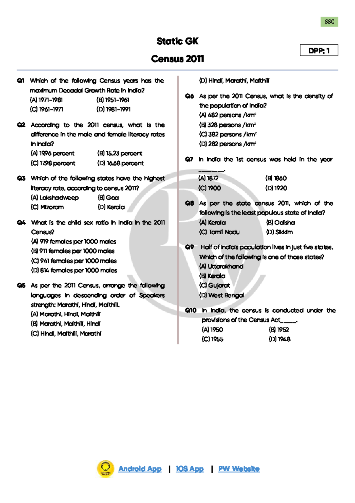 Census 2011 DPP 01: Key Questions and Answers on Population Data - Studocu