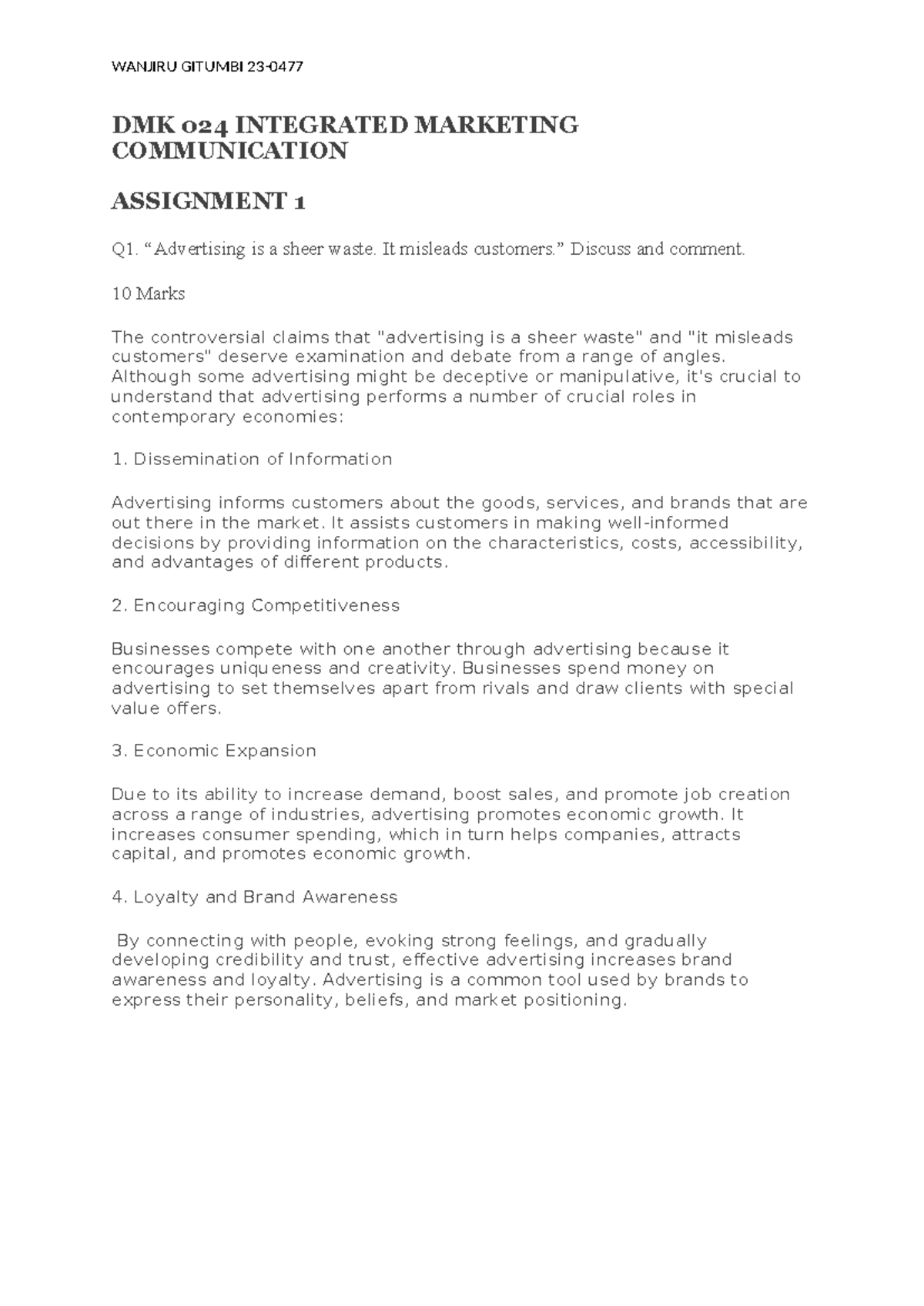 DMK 024 Integrated Marketing Communication Assignment 1 Analysis - Studocu