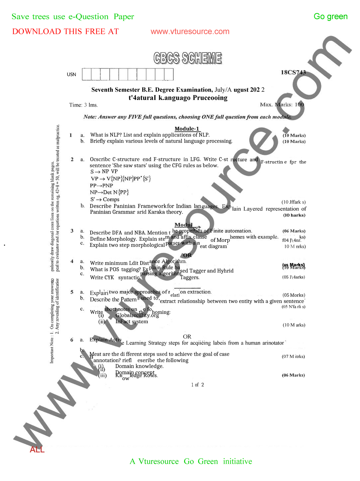 NLP Applications and Concepts - USN 7th Sem B.E. Exam Notes Aug 2022 ...