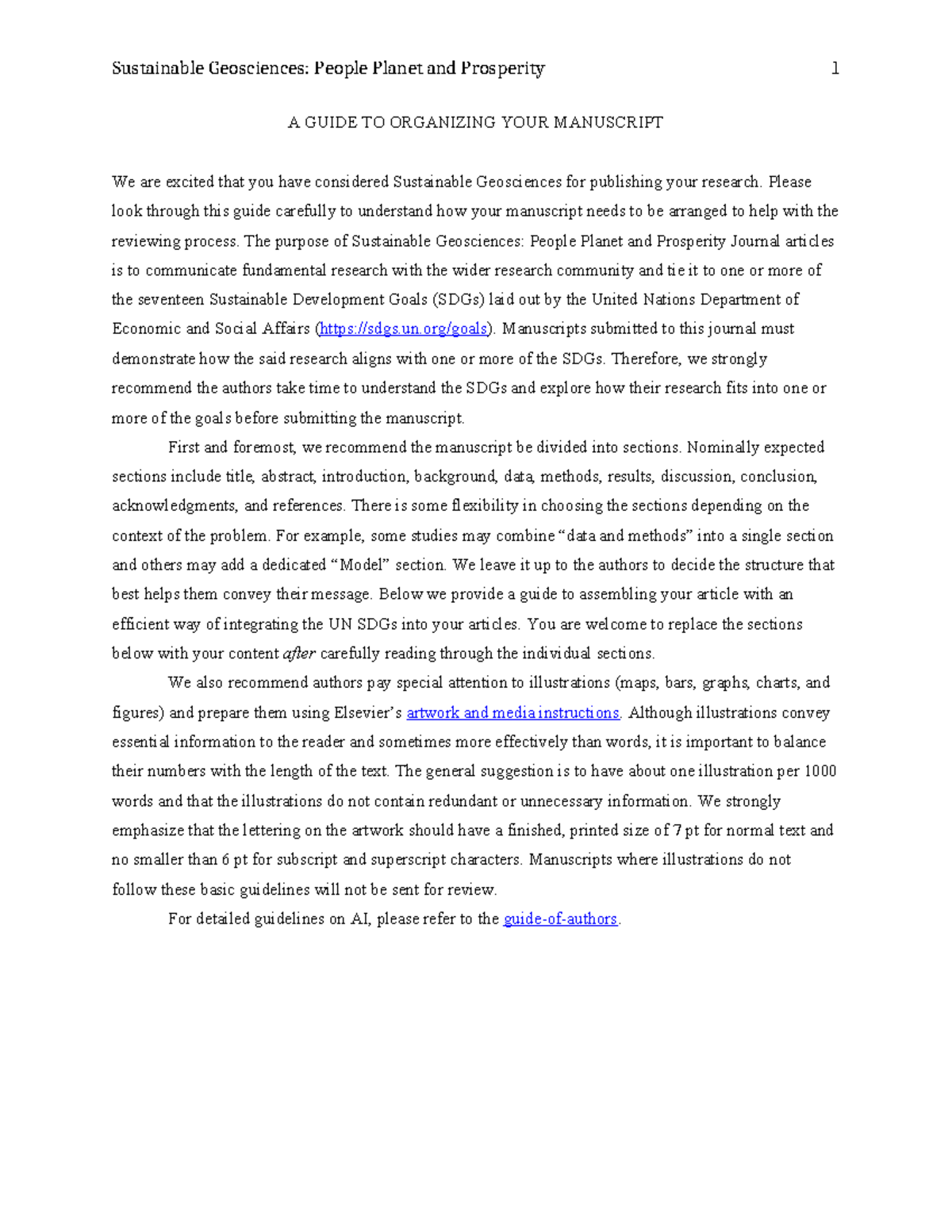 Sustainable Geosciences: Manuscript Organization Guide - Studocu