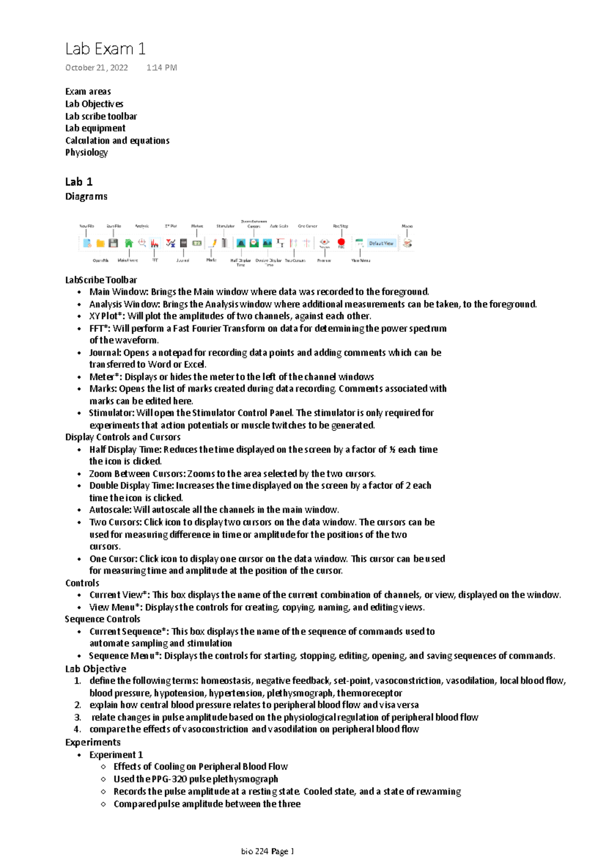 Lab Exam 1 Study Notes for Physiology (Course Code: BIO123) - Studocu