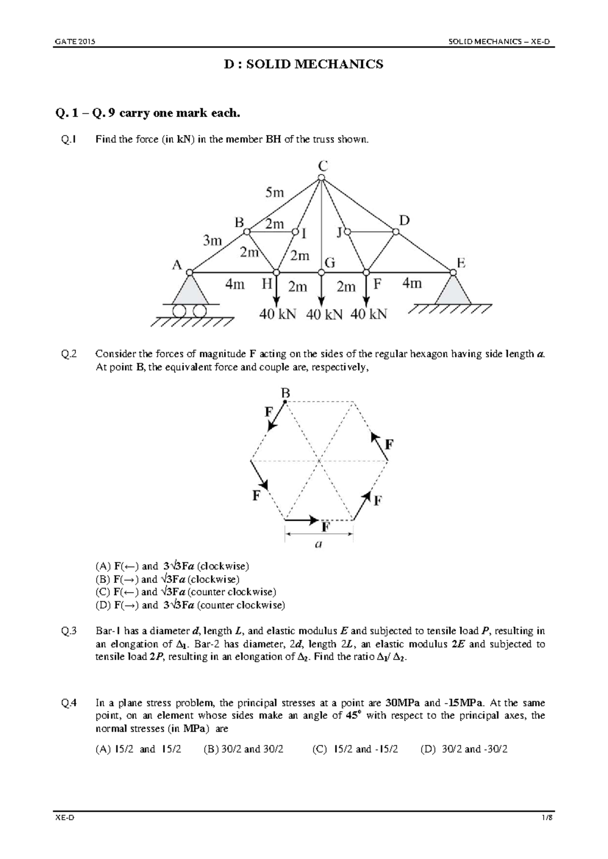 XE D: Solid Mechanics Final Exam Questions and Solutions - Studocu