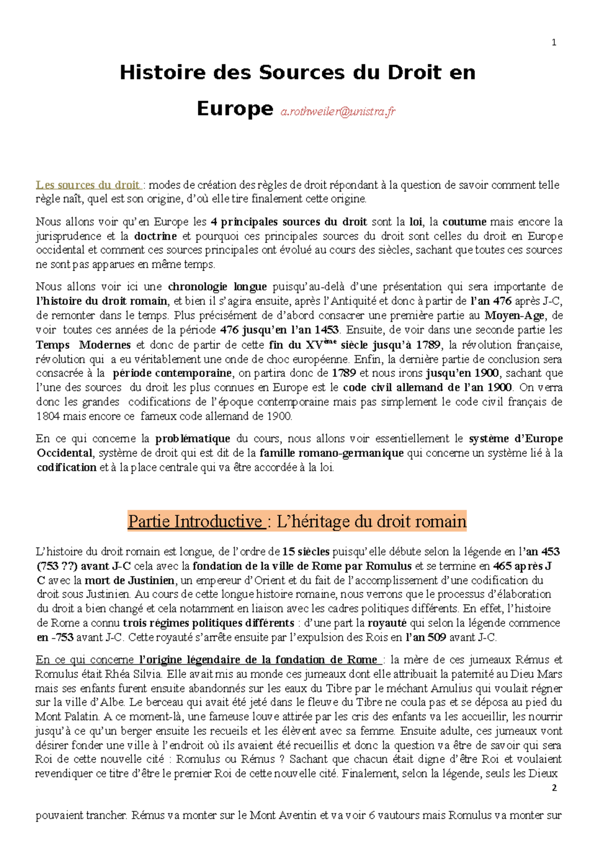 HSDE Cours complet - Full notes - 1 Histoire des Sources du Droit en ...