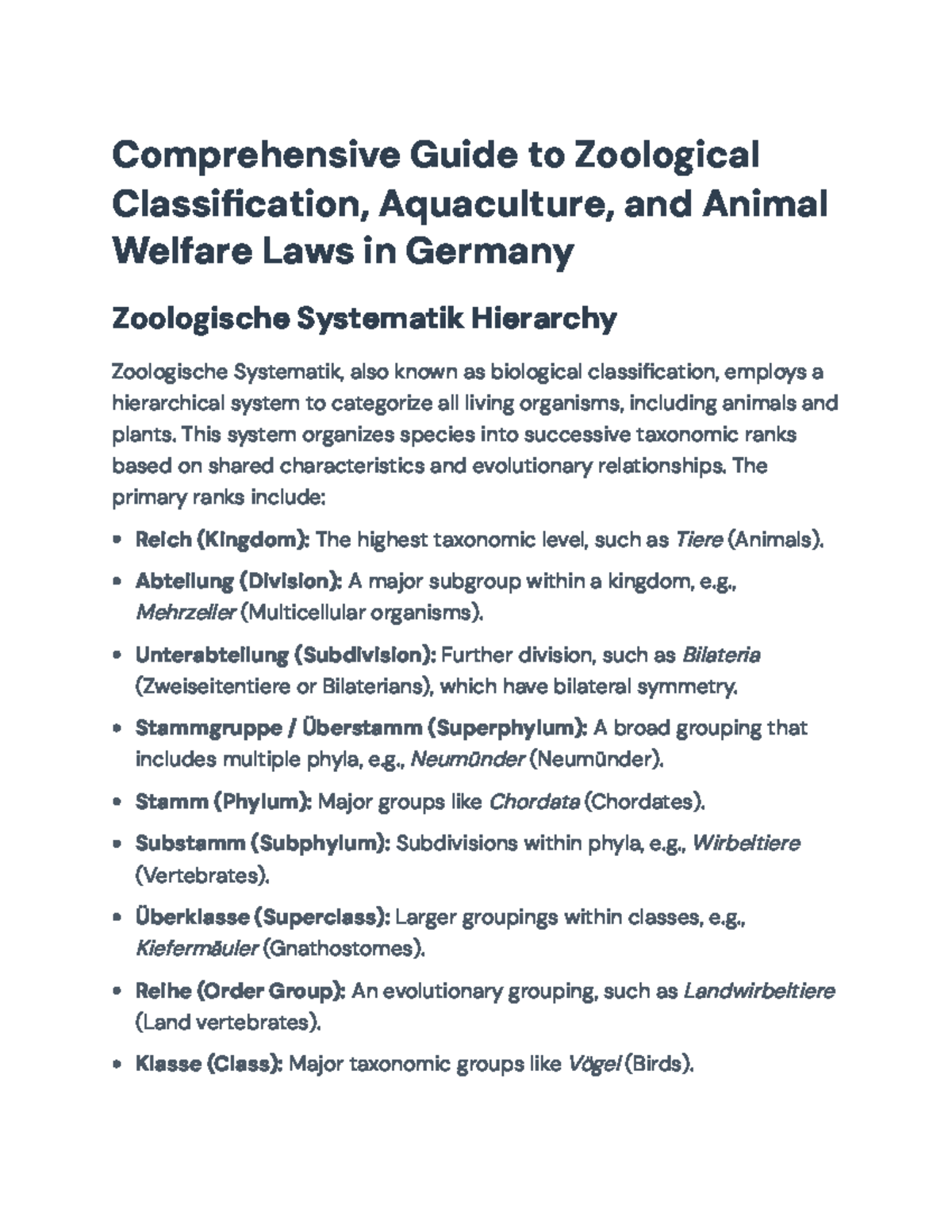 Comprehensive Guide to Zoological Classification and Animal Welfare ...