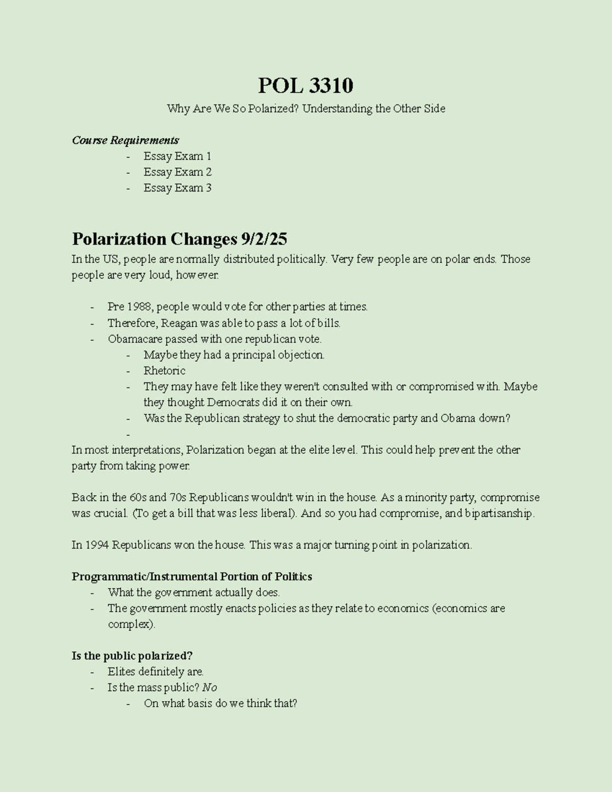 POL 3310 Lecture Notes: Analyzing Political Polarization in America ...