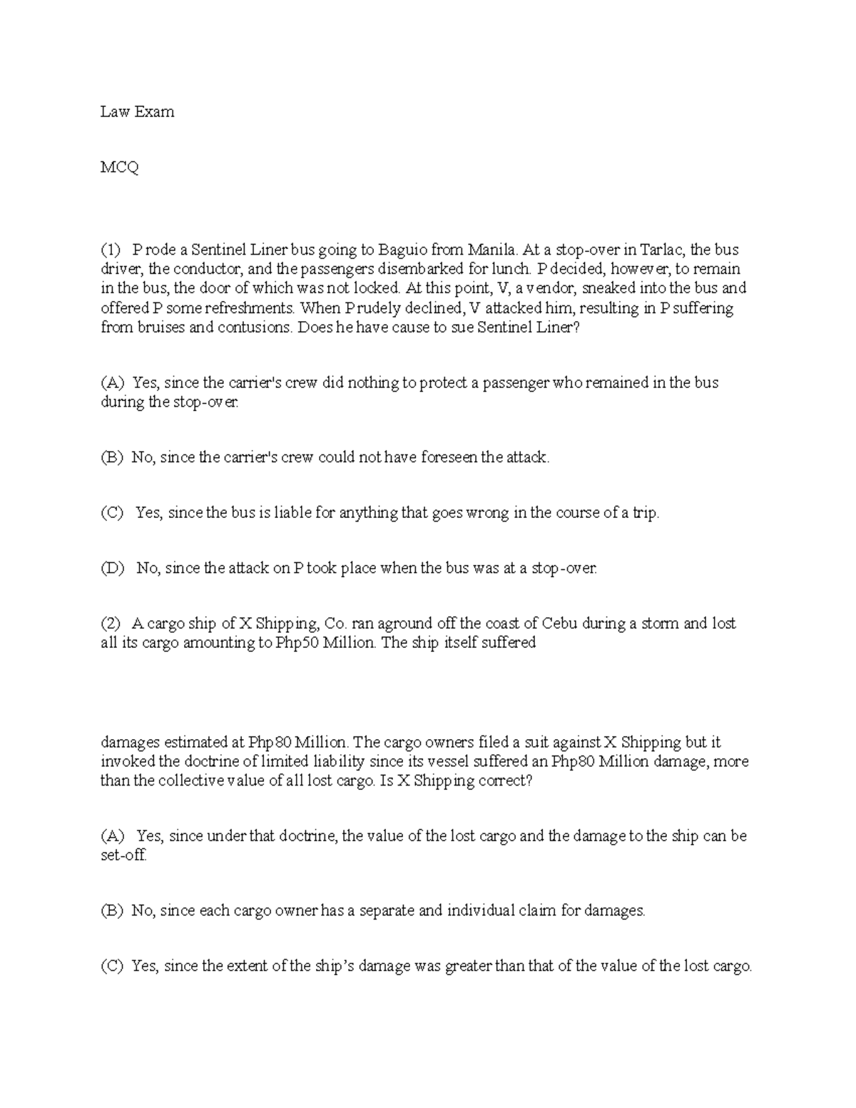 Law 201 - Final Exam Practice Questions on Legal Concepts - Studocu