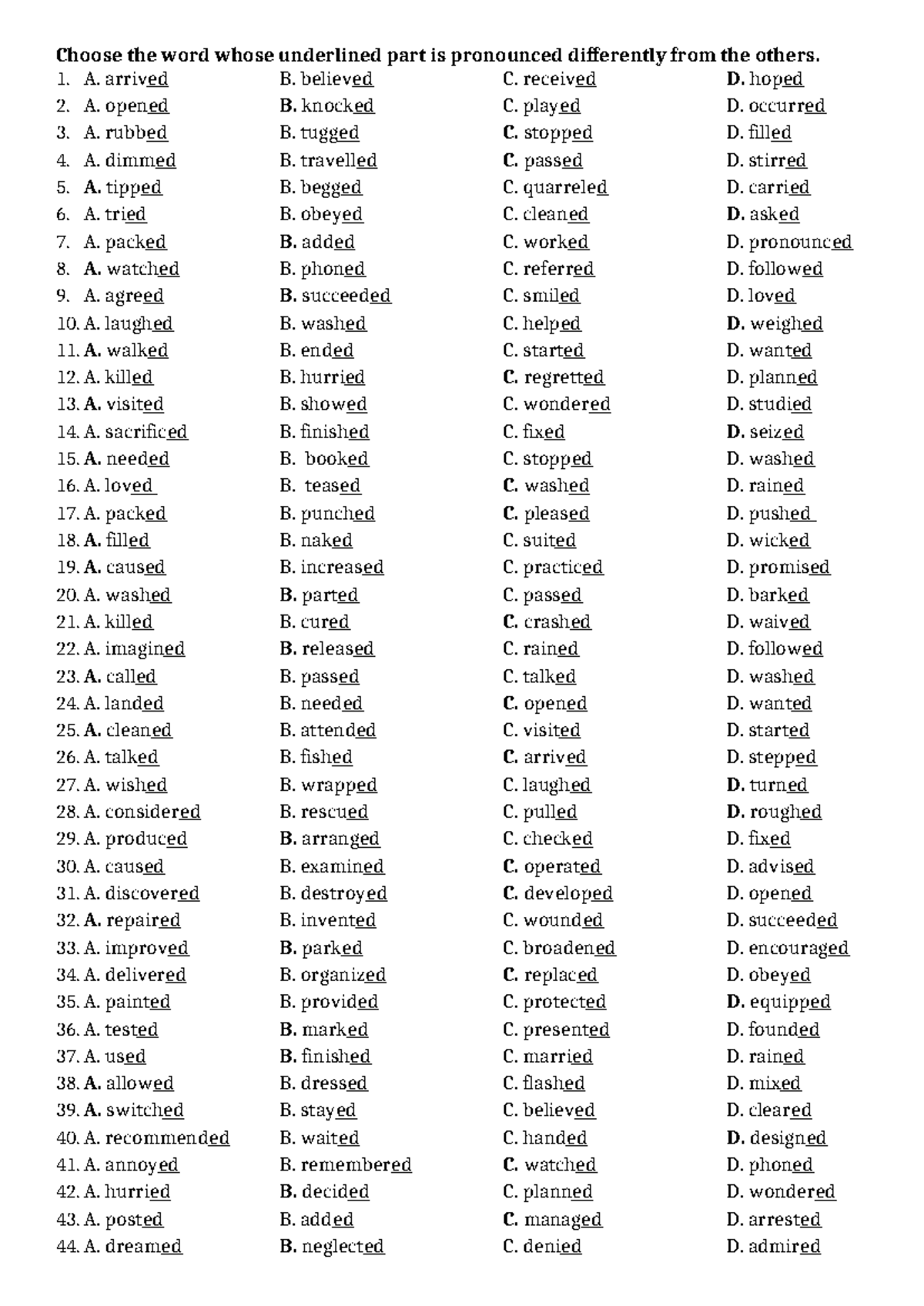Pronunciation Exercise: Differentiating -ED, -S, -ES Sounds - Studocu
