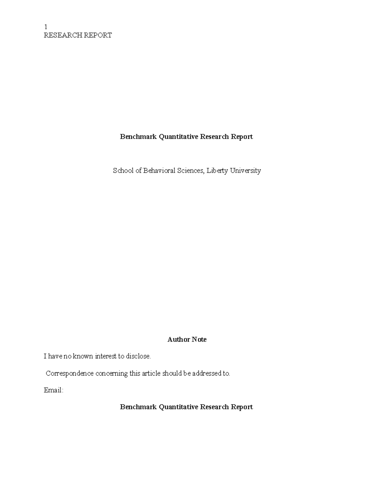 Benchmark Quantitative Research Report - School of Behavioral Sciences ...