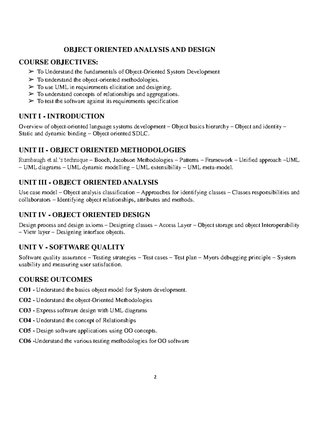 LECTURE NOTES ON OBJECT-ORIENTED ANALYSIS & DESIGN (B.Tech I Sem) - Studocu