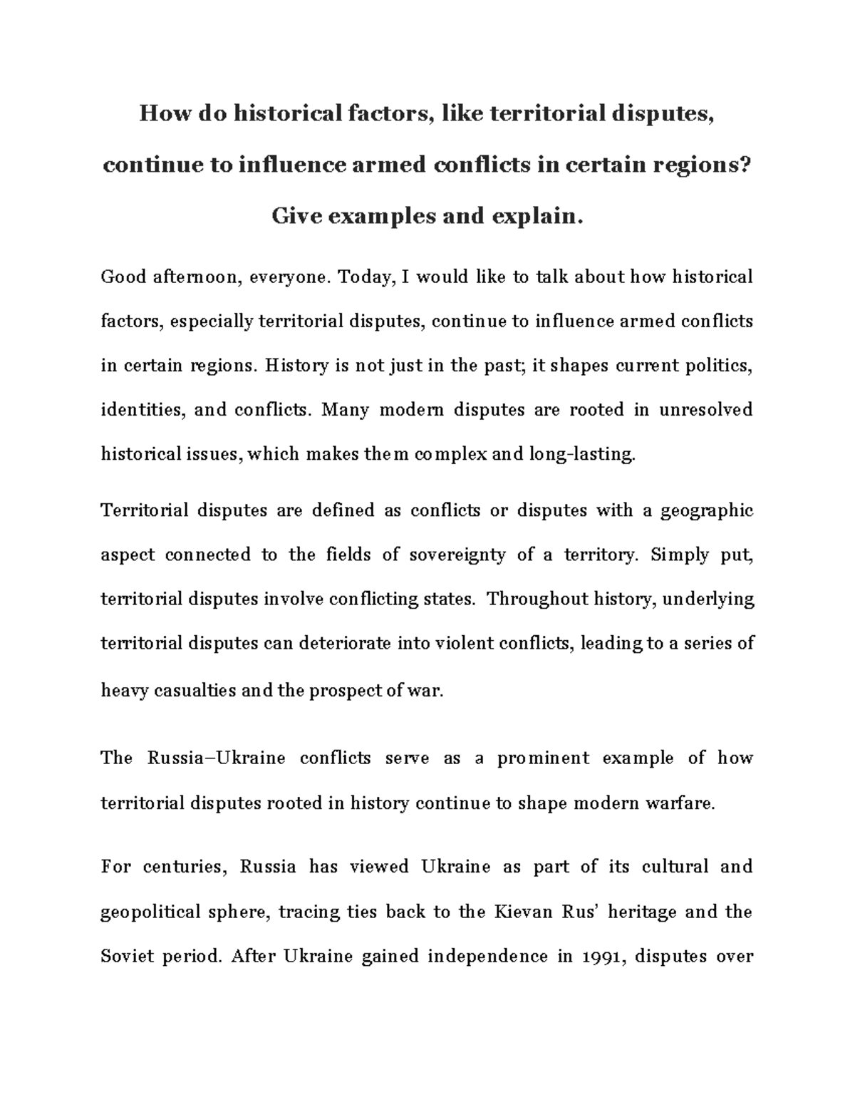 Historical Factors & Territorial Disputes in Armed Conflicts - Studocu