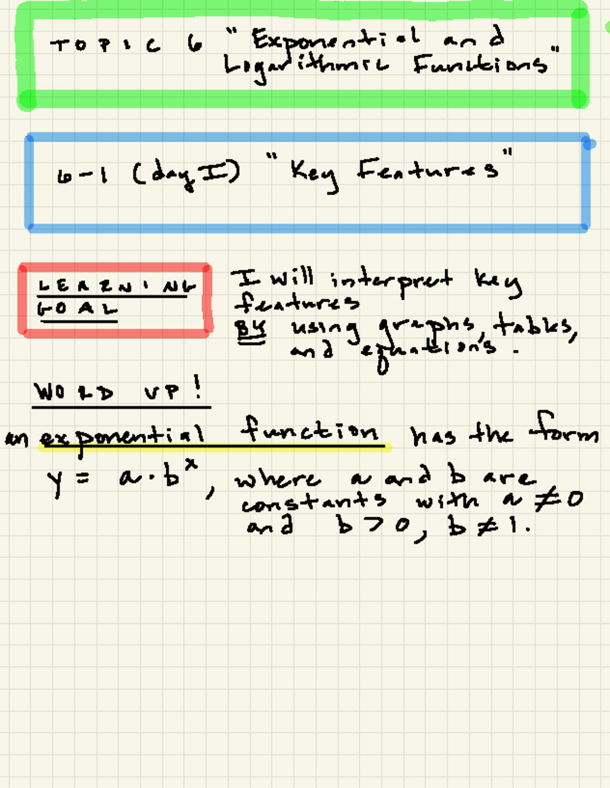 Exponential and Logarithmic Functions Overview - Precalc Notes - To p r ...