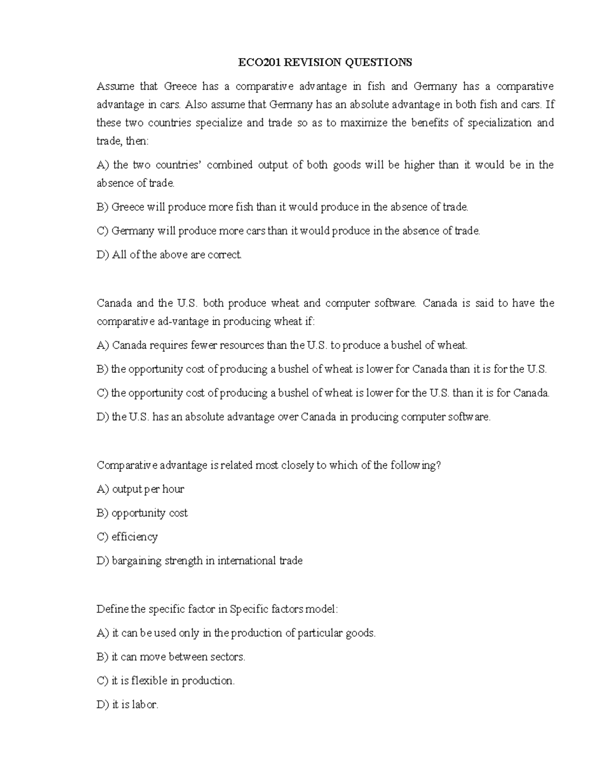 ECO201 Comparative Advantage and Trade Revision Notes - Studocu