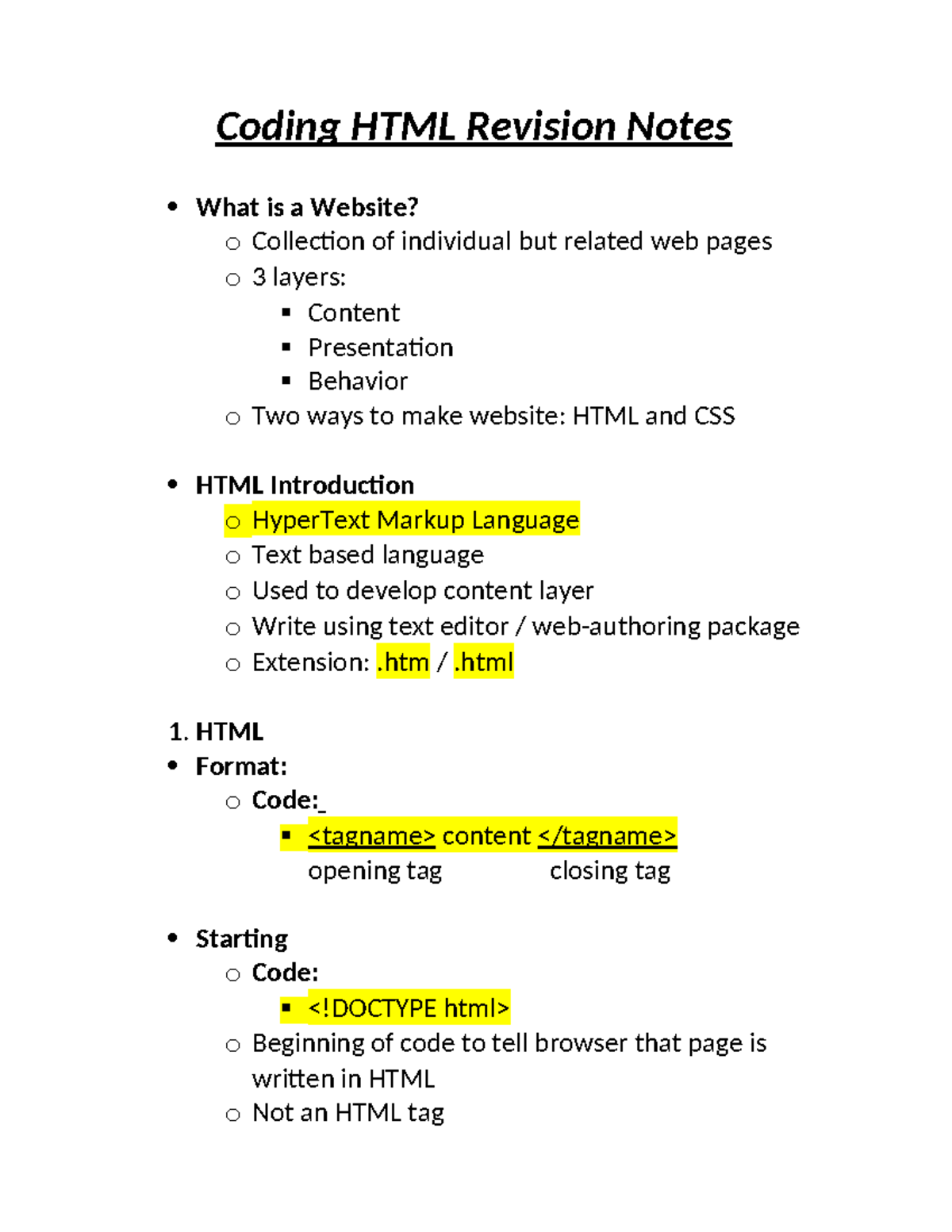 Coding HTML revision notes for web development basics - Studocu