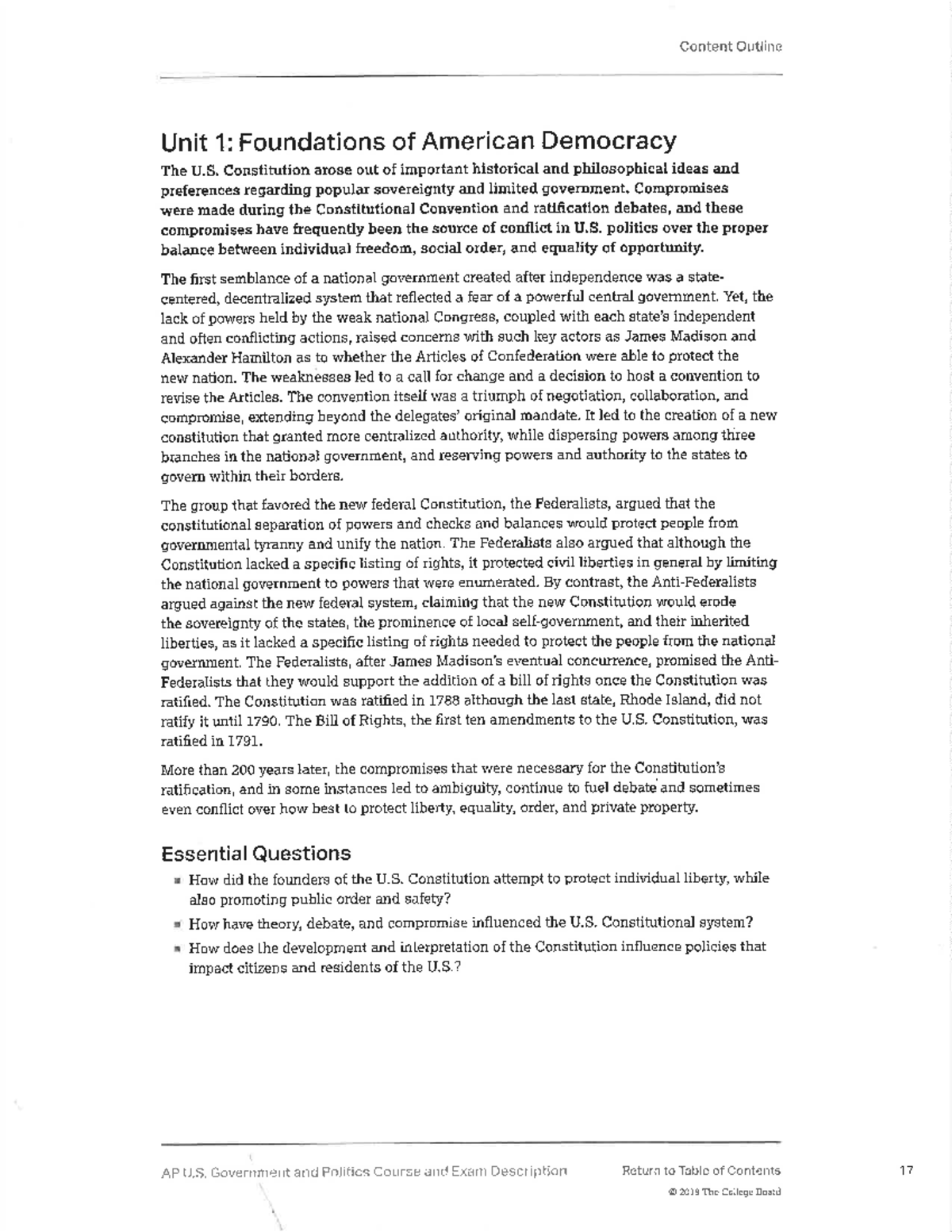 AP GOV 2018 Unit 1: Foundations of American Democracy Overview - Studocu