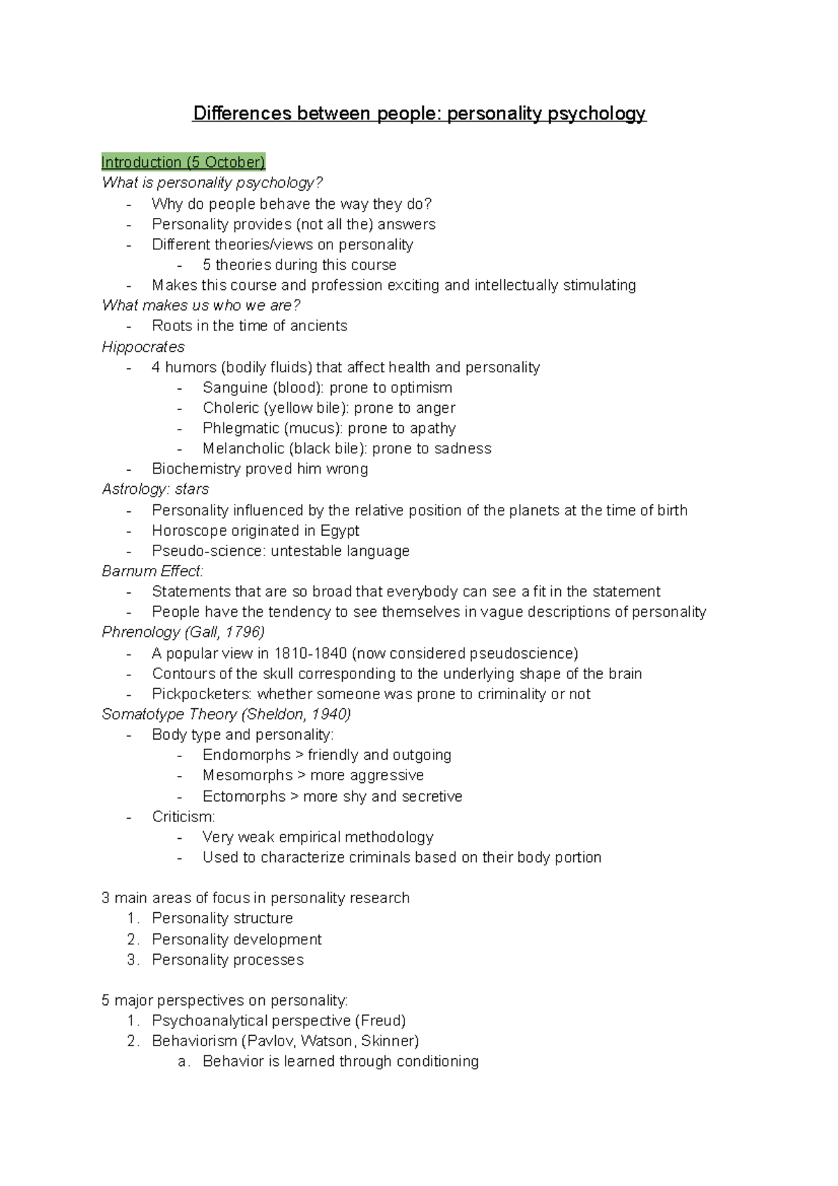 Lecture 1.2: Key Differences in Personality Psychology and Its Theories ...