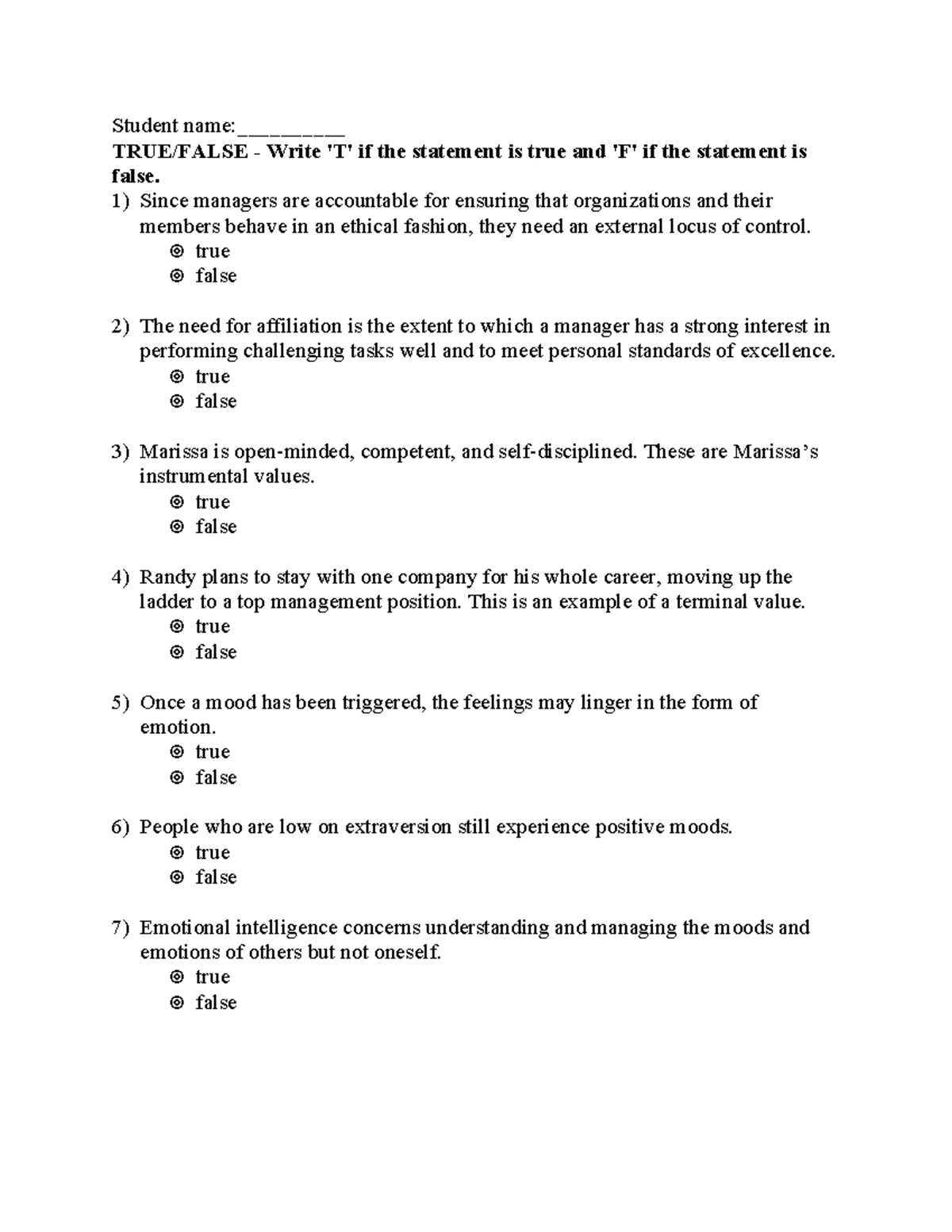 Chapter 2 (c1t) - True/False & Multiple Choice Questions on Management ...