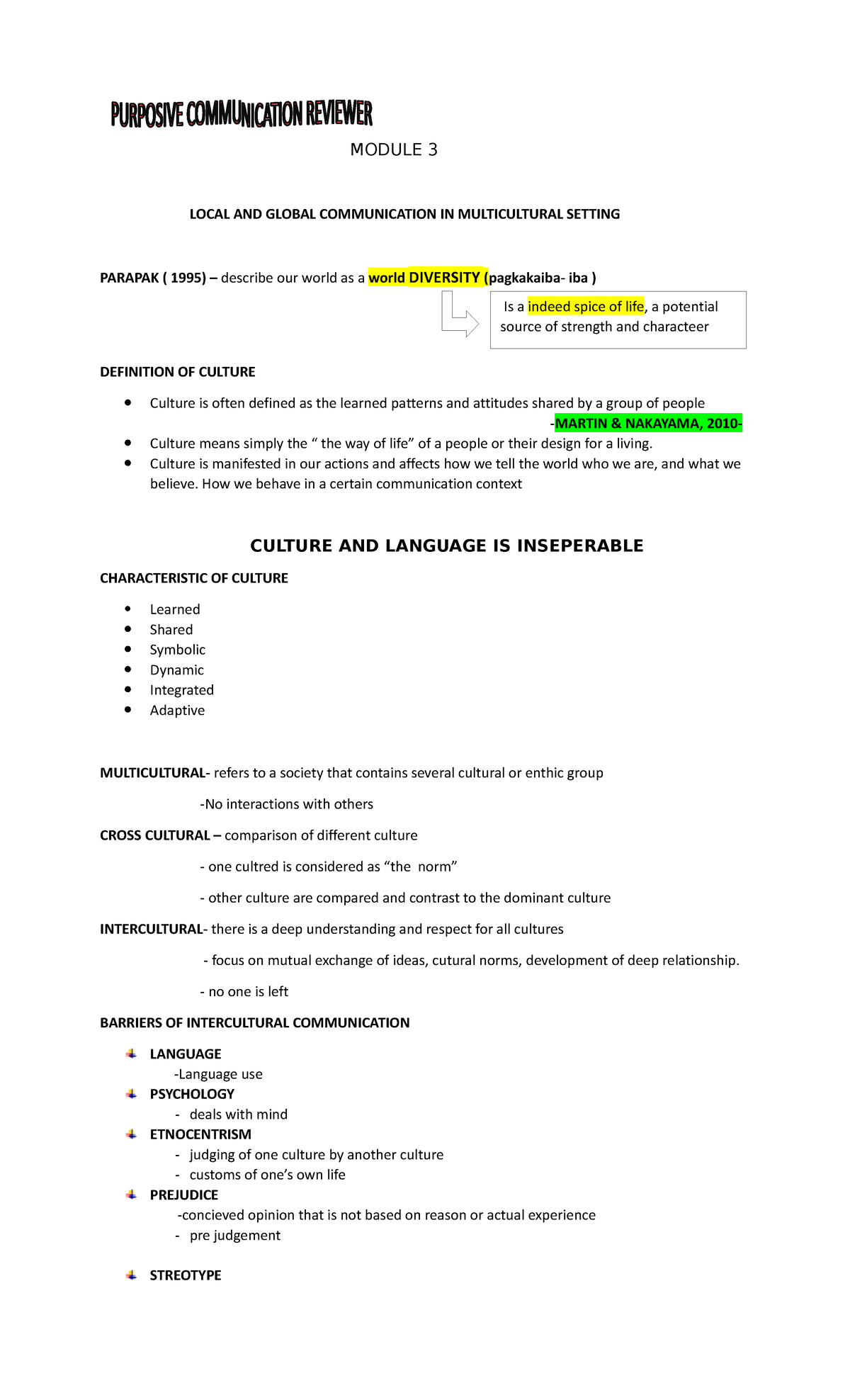 Purposive Communication Reviewer: Local & Global Culture Insights - Studocu