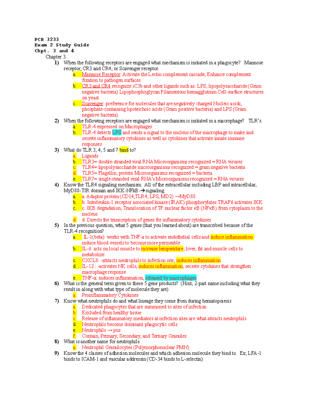Immunology Exam 2 Chapters 3, 4 Study Guide - PCB 3233 Exam 2 Study ...