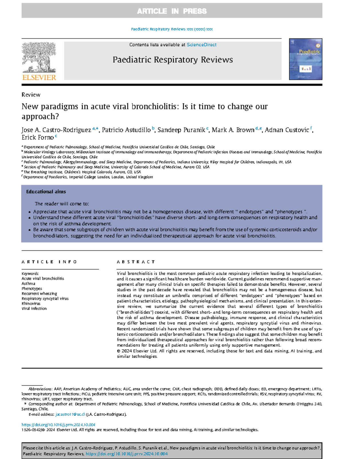 New Paradigms in Acute Viral Bronchiolitis: A Review of Current ...