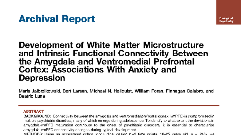 Development of WM Microstructure & Functional Connectivity in Anxiety ...