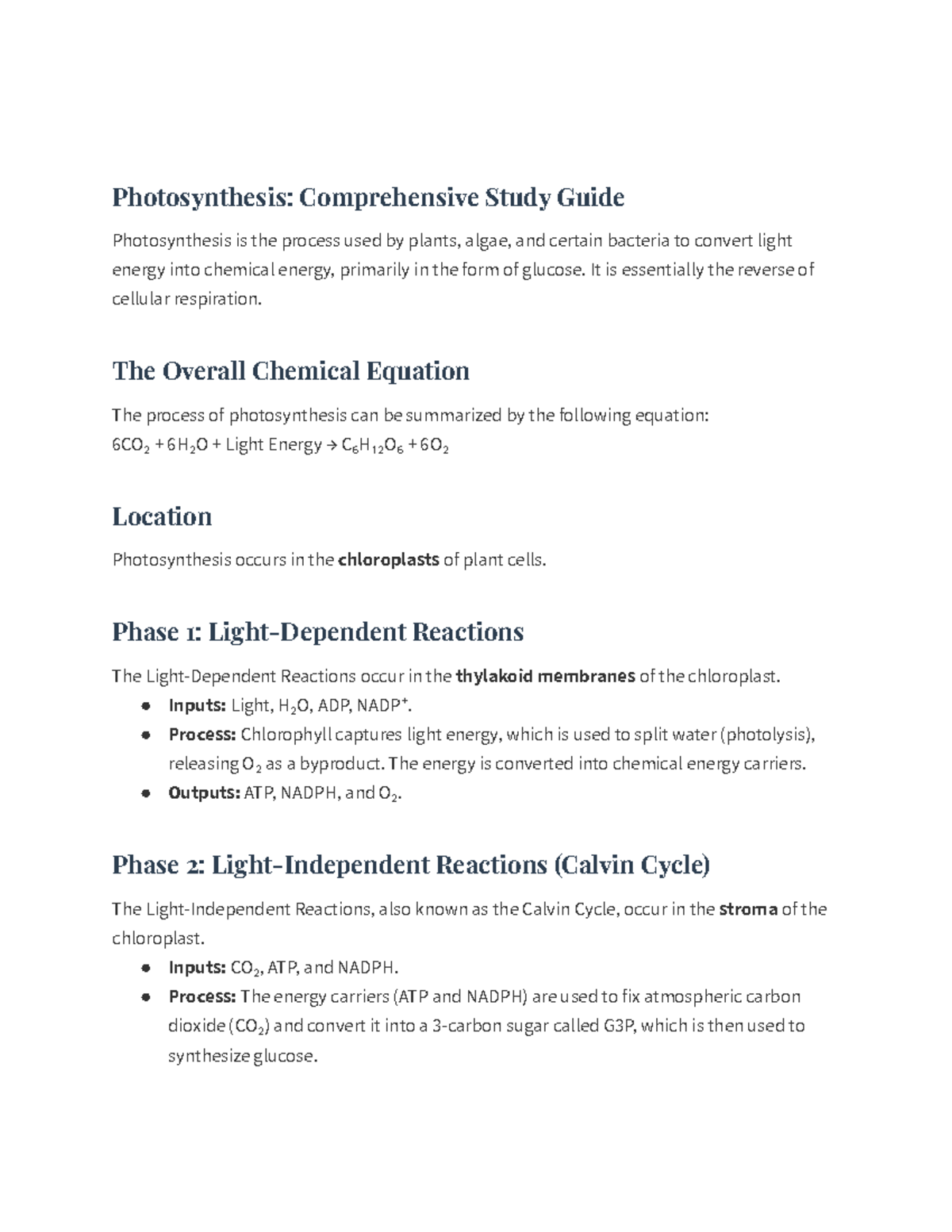 Photosynthesis: Detailed Study Guide for Biology 101 - Studocu
