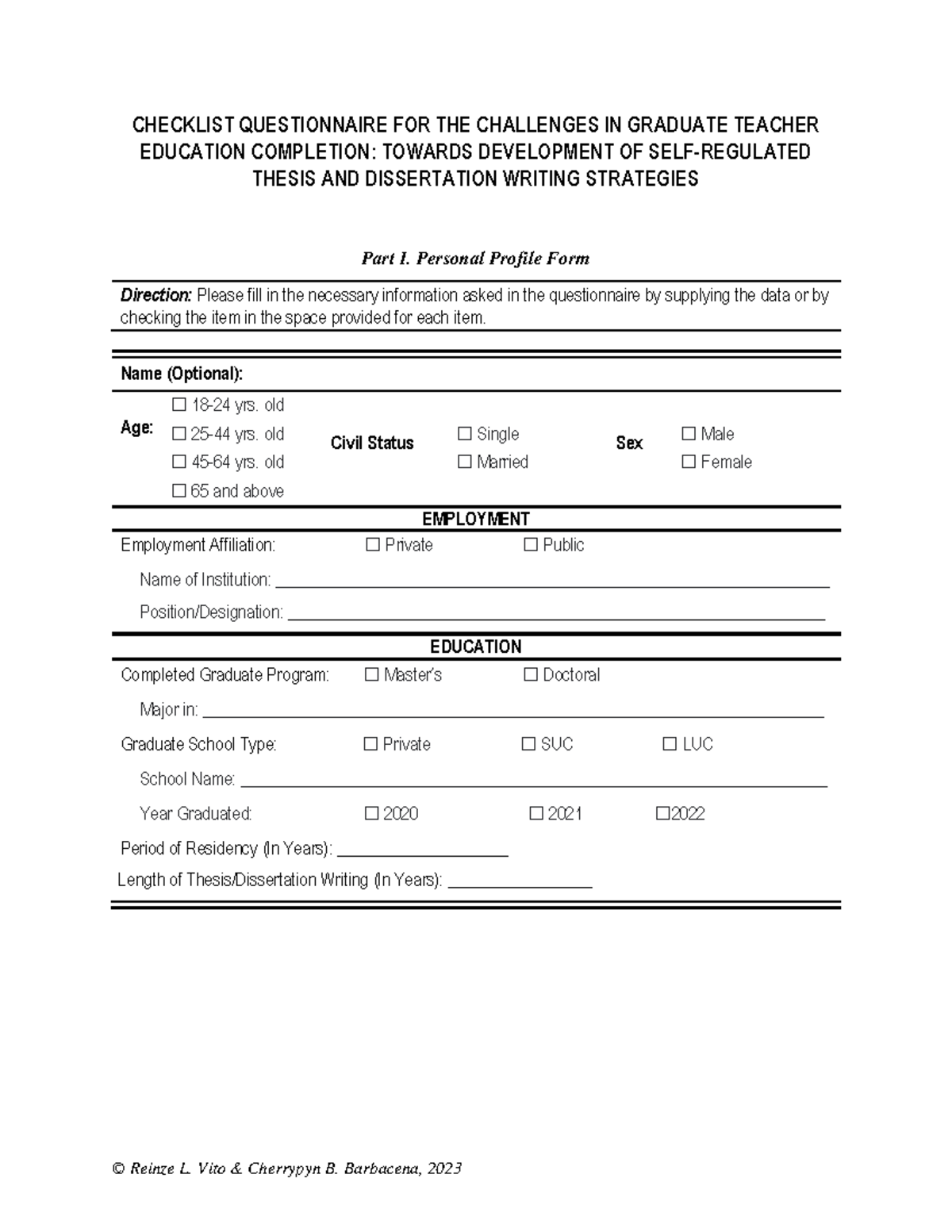 Survey Questionnaire Final - CHECKLIST QUESTIONNAIRE FOR THE CHALLENGES ...