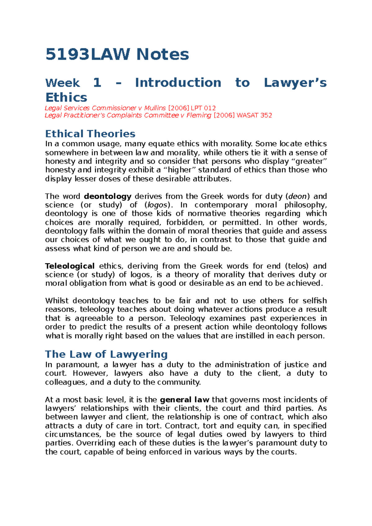 5193LAW Lecture Notes on Legal Ethics and Professional Duties - Studocu
