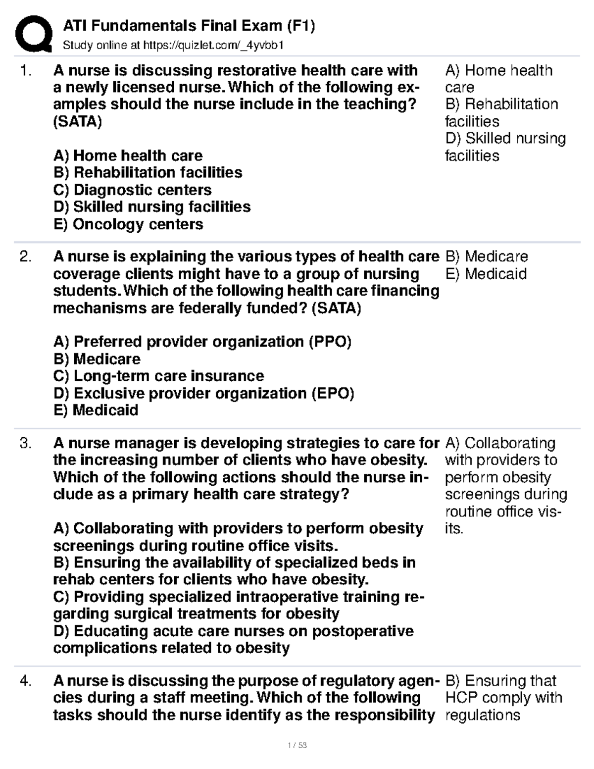 ATIFundamentals Proctored Exam 2019 Answer Key Study Guide - Study ...