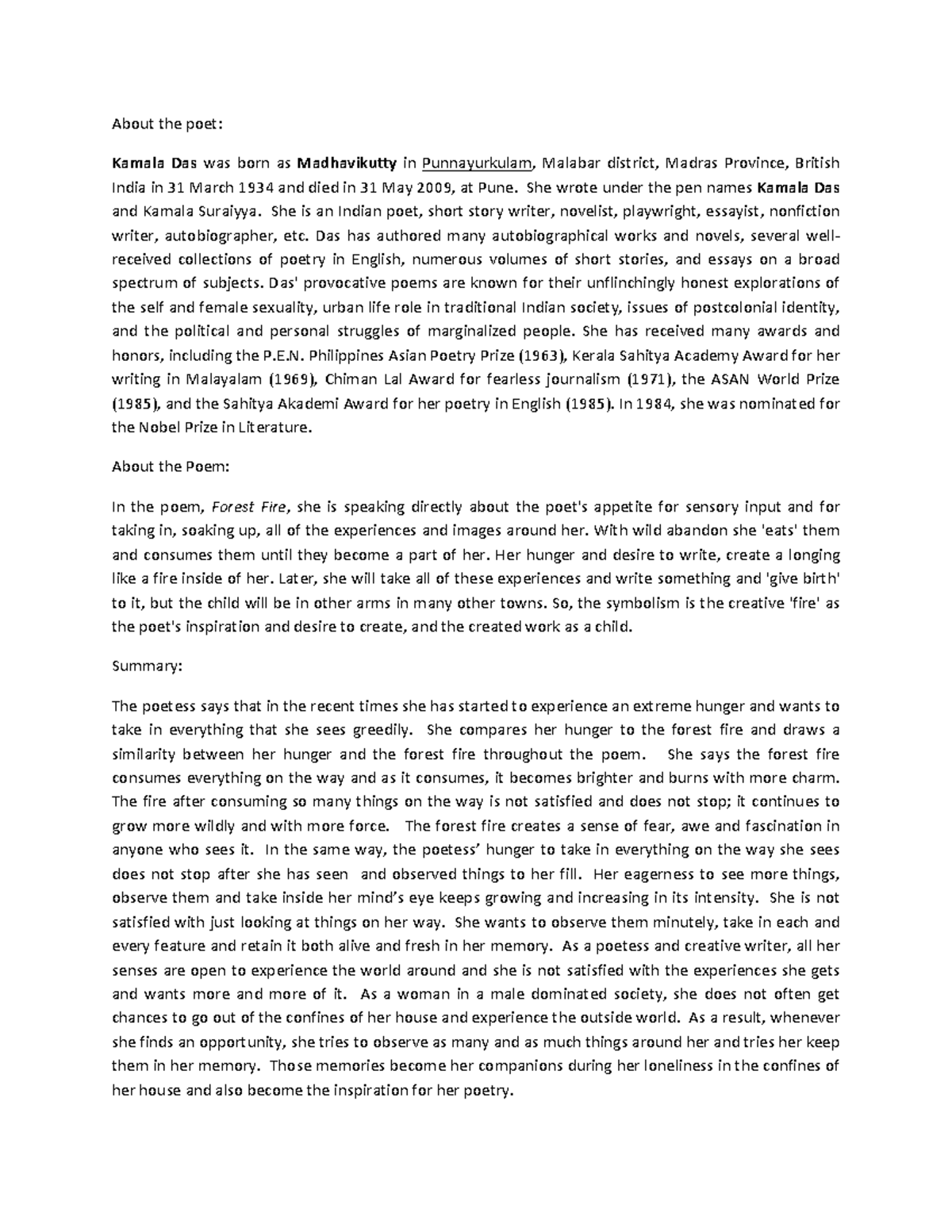 Forest fire Notes - Additional English - Christ University - Studocu