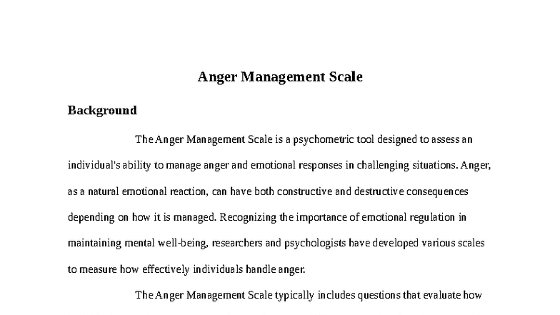 Anger Management Scale (AMS) Overview and Insights - Studocu