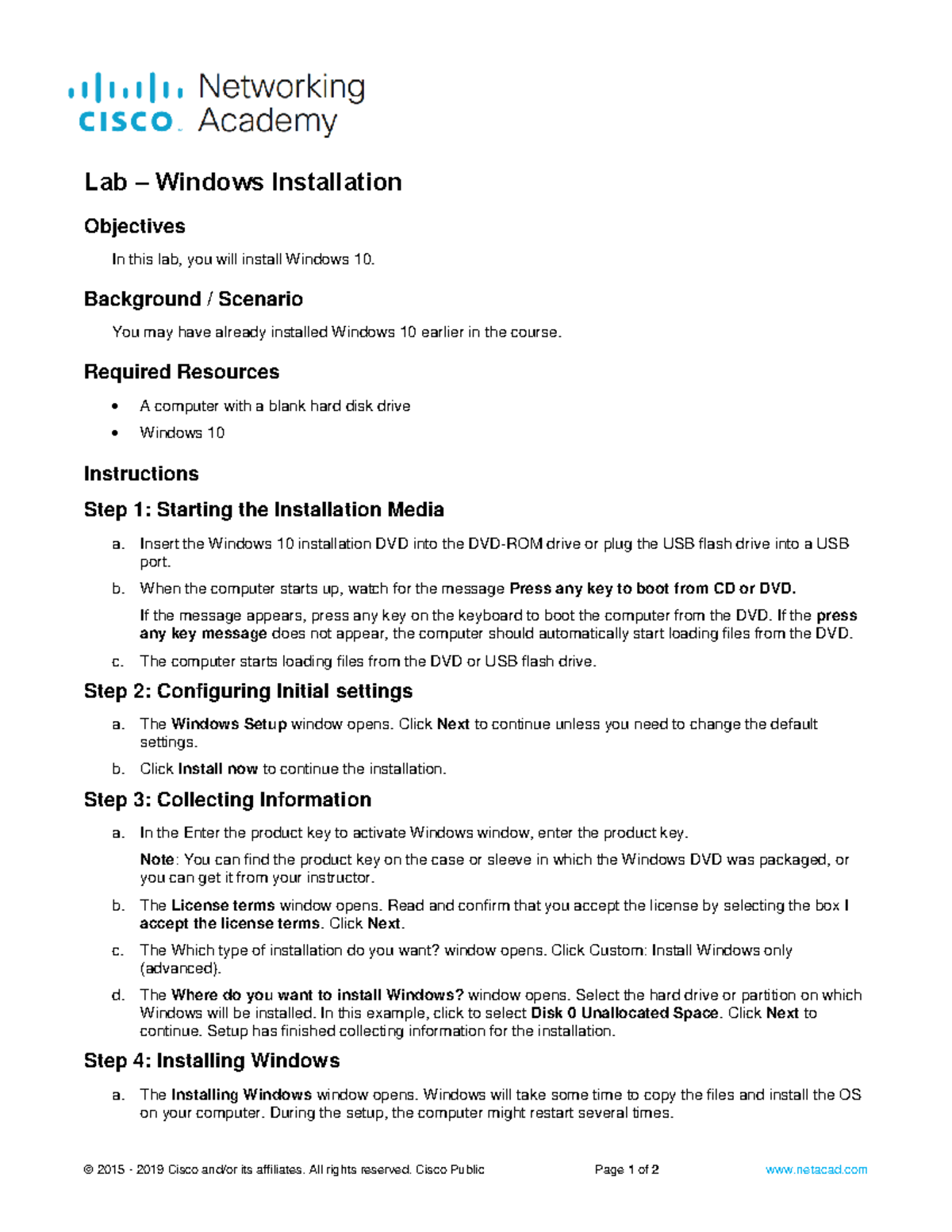 Lab 10: Windows 10 Installation Steps and Objectives - Studocu