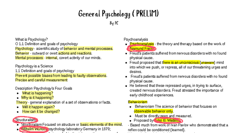General Psychology (PRELIM) Study Guide: Key Concepts and Theories ...