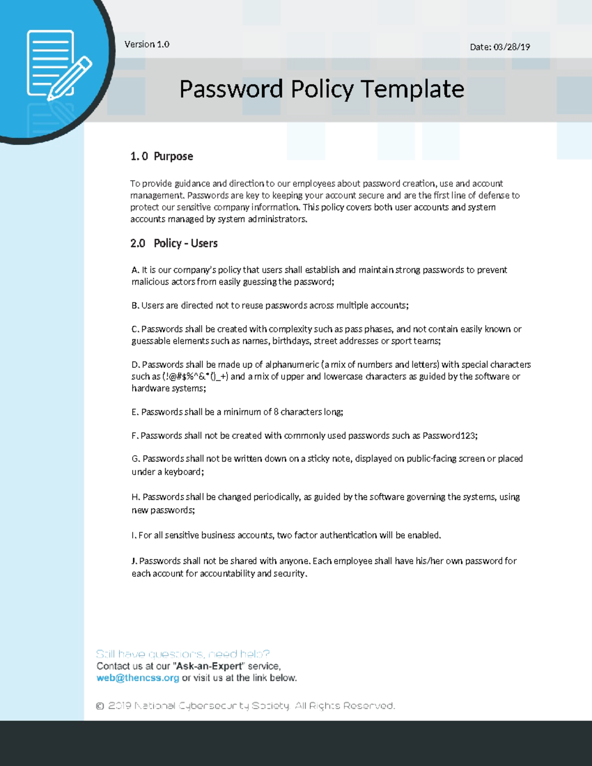Password Policy Template - Guidance for Strong Account Security - Studocu