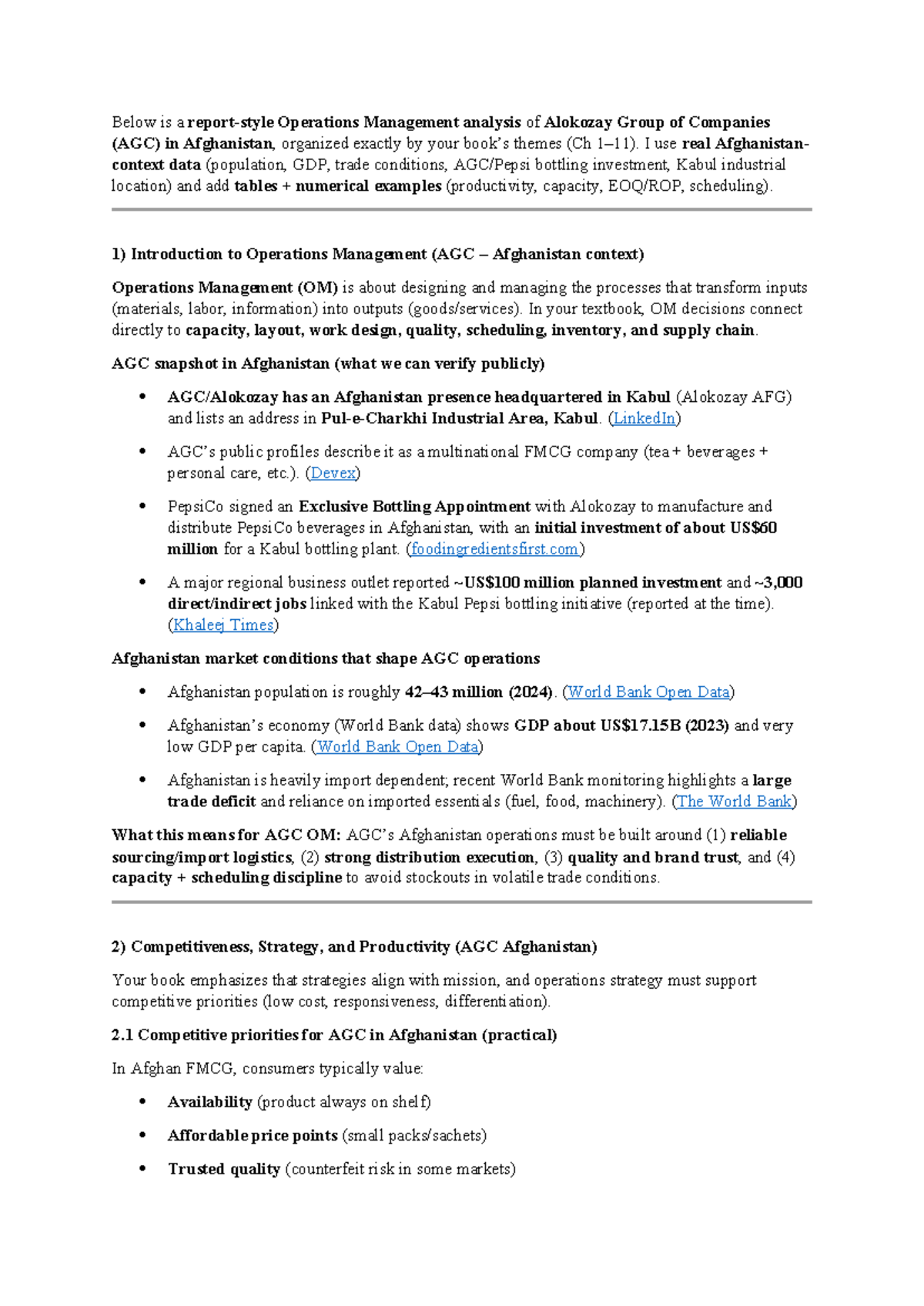 Operations Management Analysis of Alokozay Group (OM 101) in ...