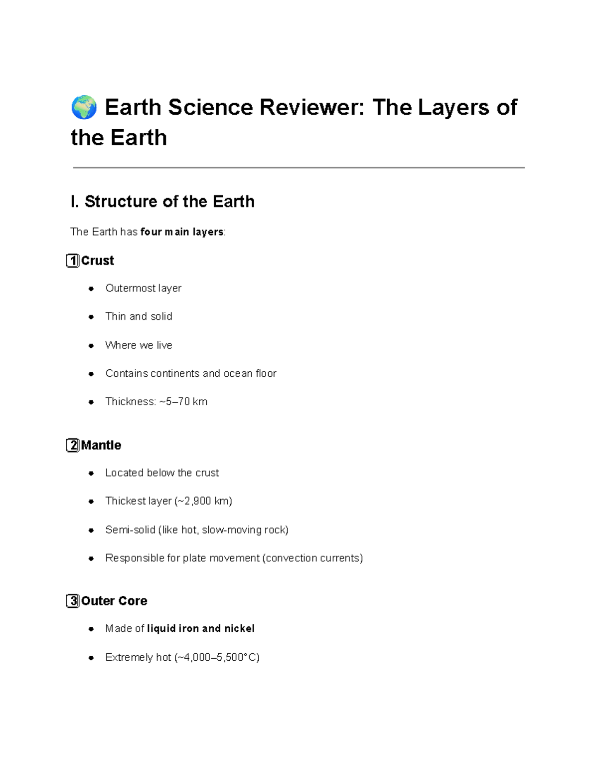 Earth Science Reviewer: Layers of the Earth Overview - Studocu