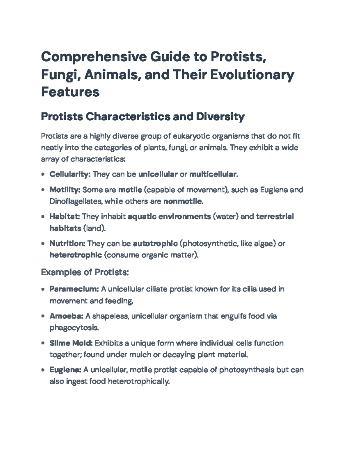 Comprehensive Overview of Protists, Fungi, and Animal Evolution ...