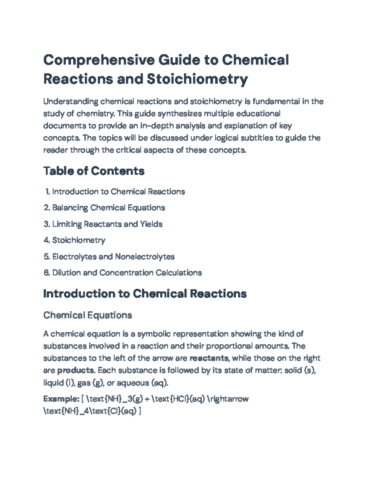 Comprehensive Guide to Chemical Reactions and Stoichiometry ...