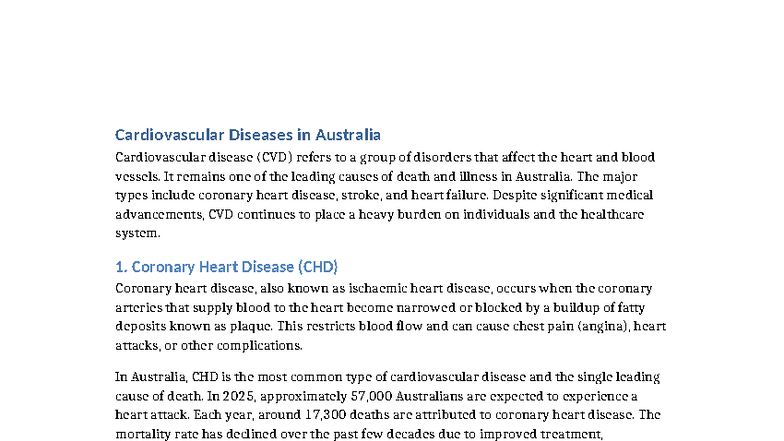 CVD Overview in Australia: Types, Risks & Treatments - Studocu