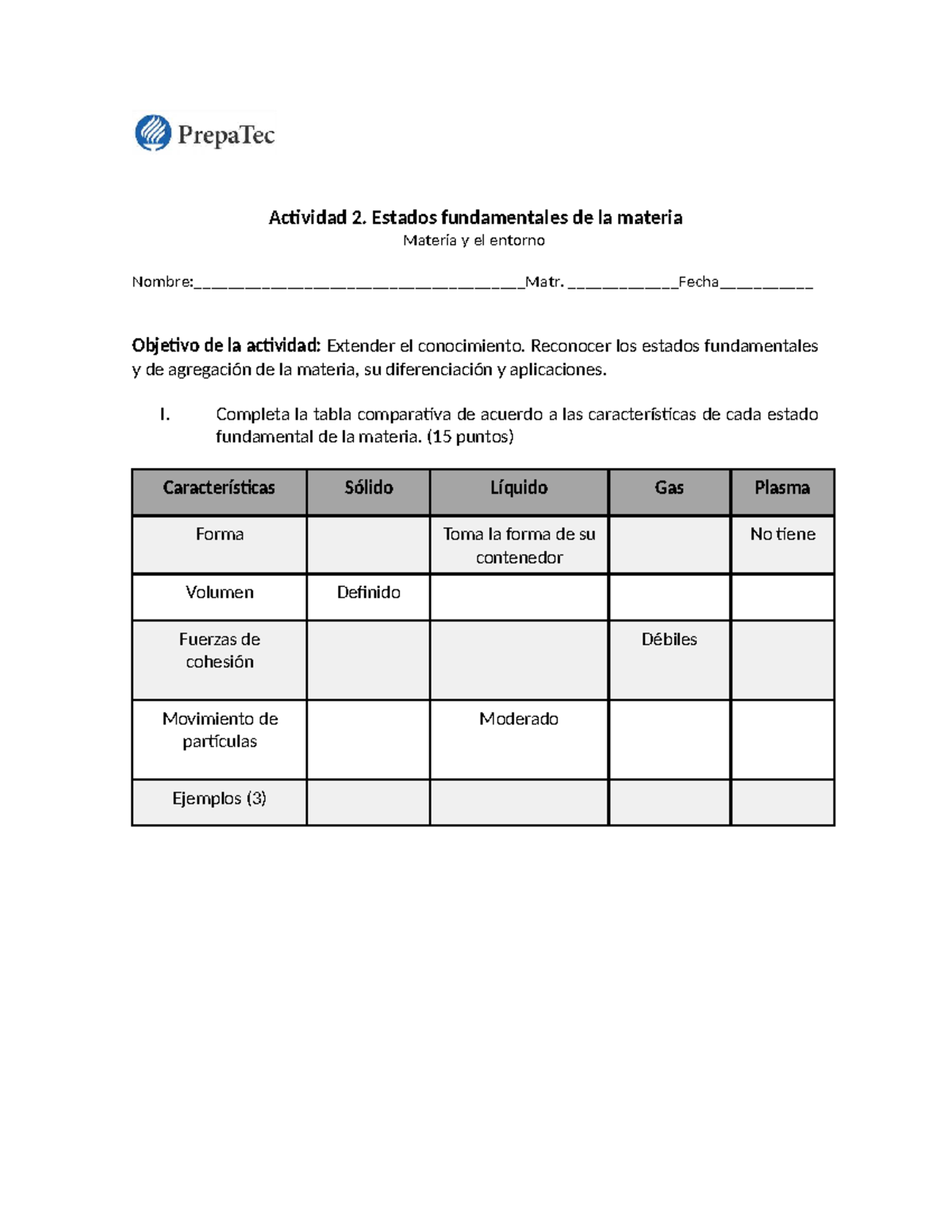 Actividad 2: Estados Fundamentales de la Materia y Cambios de Estado ...