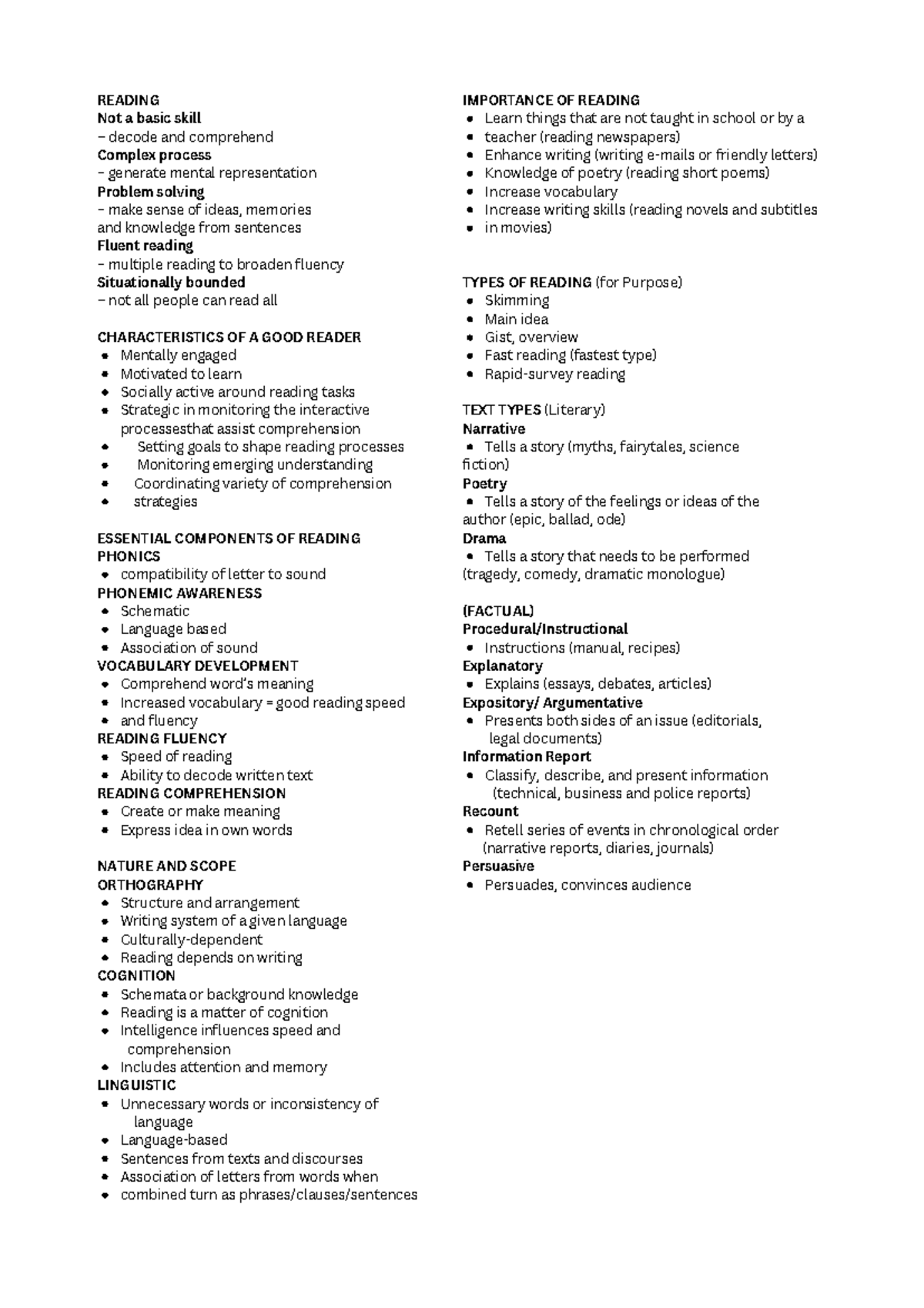 English 101: Reading Skills and Comprehension Strategies Notes - Studocu