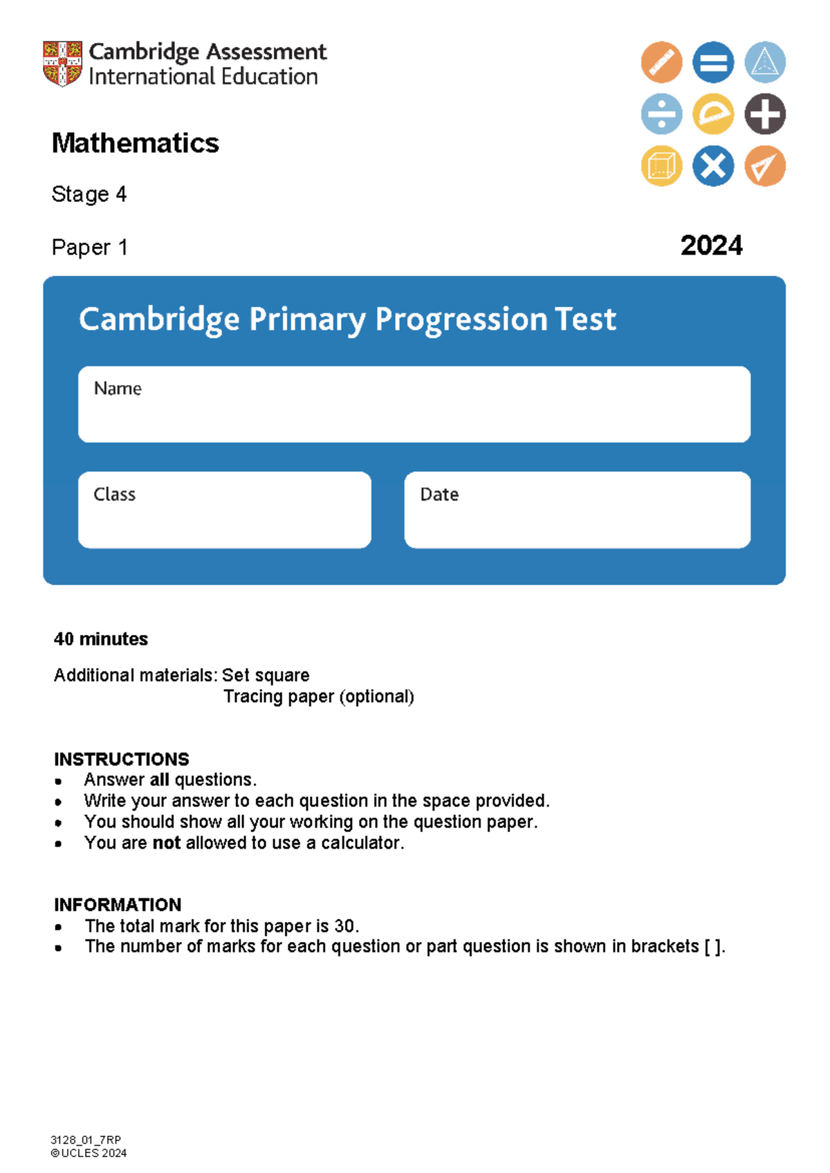 Mathematics Stage 4 Paper 1 2024: Y4 Progressions Exam Questions - Studocu