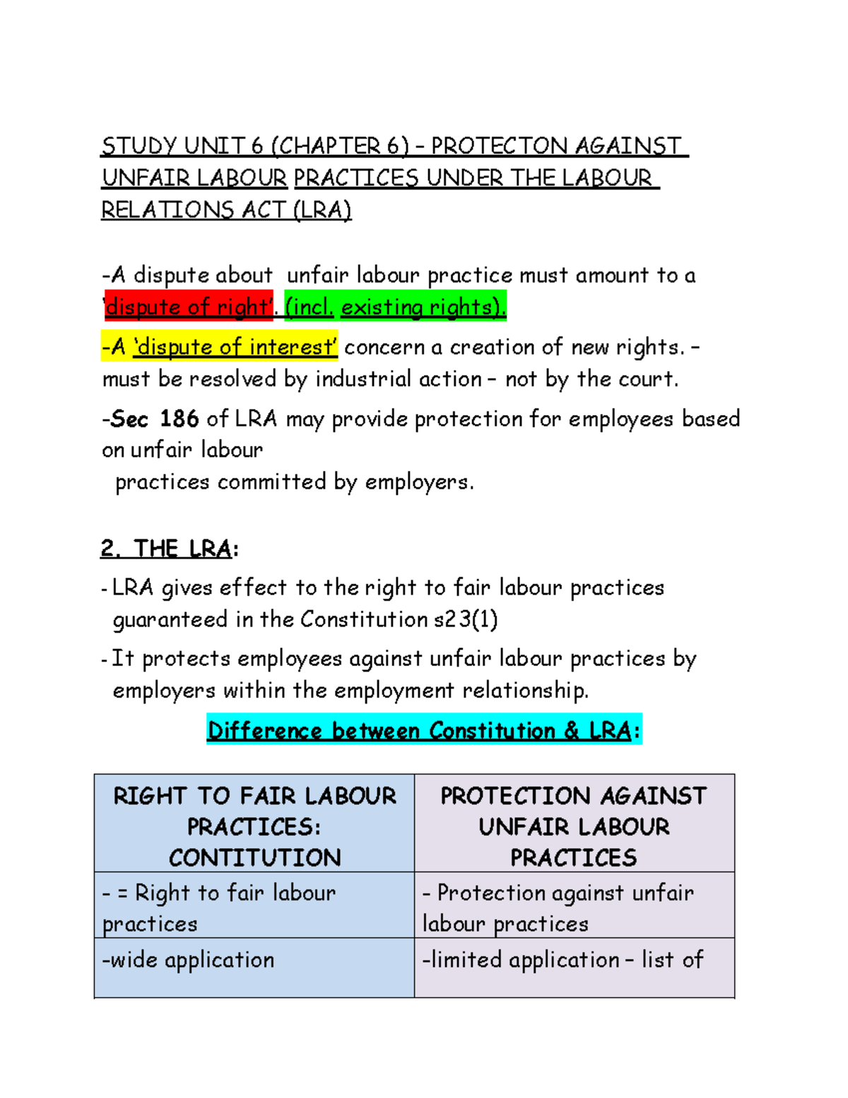 ULP 2026 - Chapter 6: Protection Against Unfair Labour Practices - Studocu