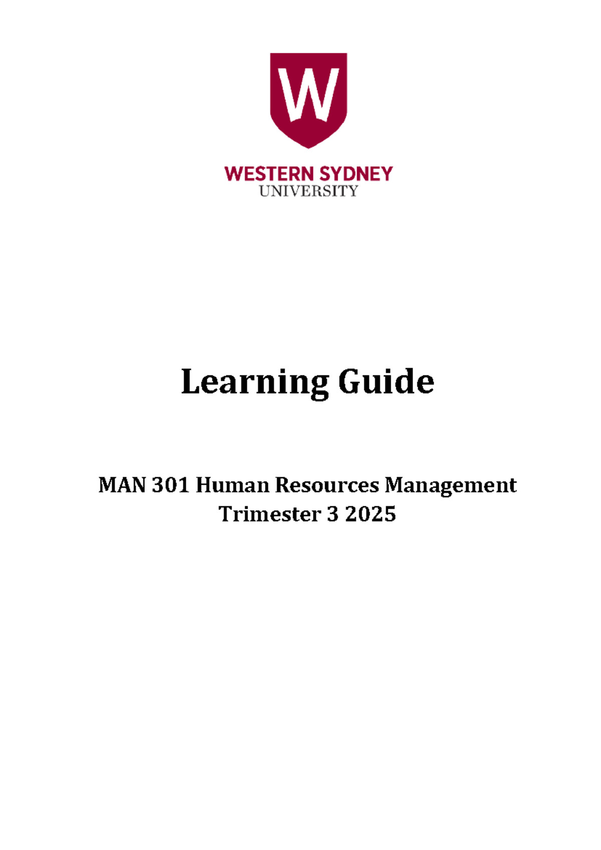 Learning Guide MAN301 Human Resources Management T3 2025 - Studocu