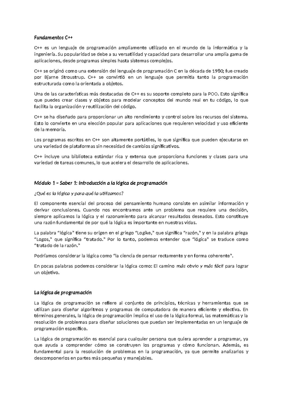 C++ - Apuntes de Programación y Lógica Algorítmica (Módulo 1) - Studocu