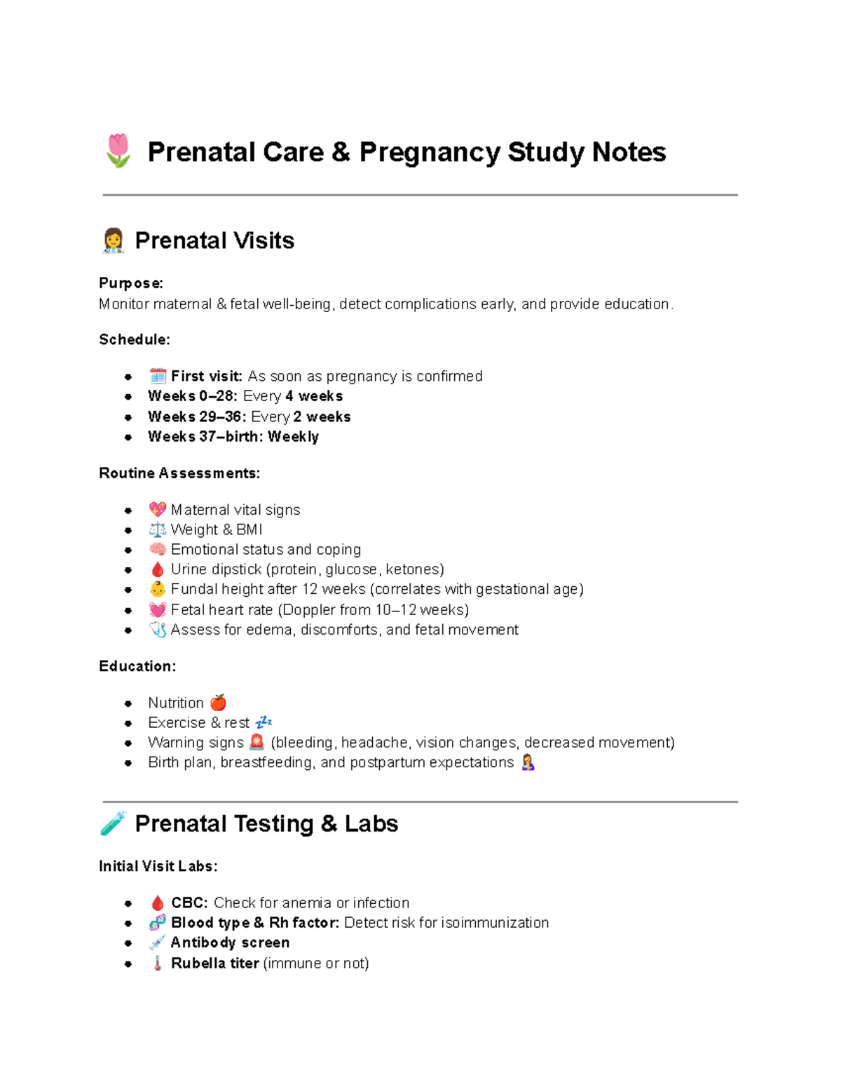 Prenatal Care Study Notes (Course Code: 166) - Key Assessments ...