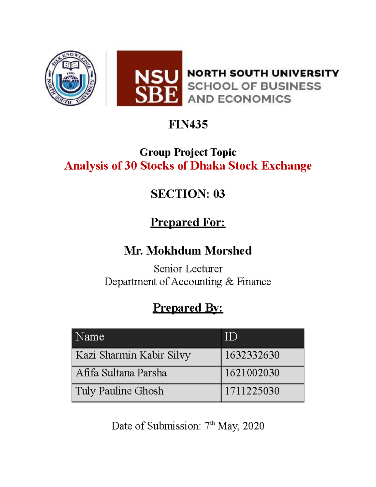 FIN435 Final Project Report: Analysis of 30 Stocks in DSE - Studocu