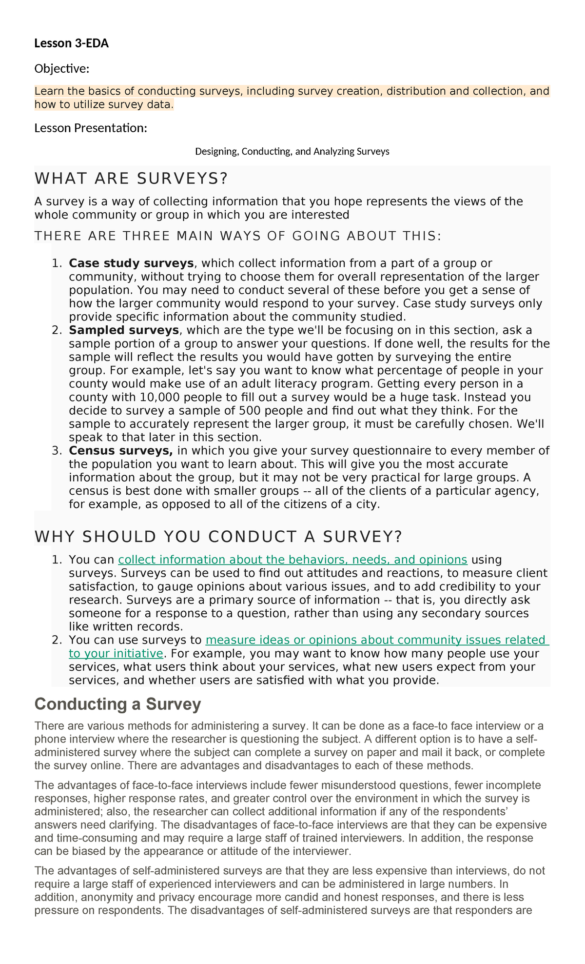 Lesson 3-EDA: Survey Creation & Data Analysis Techniques - Studocu