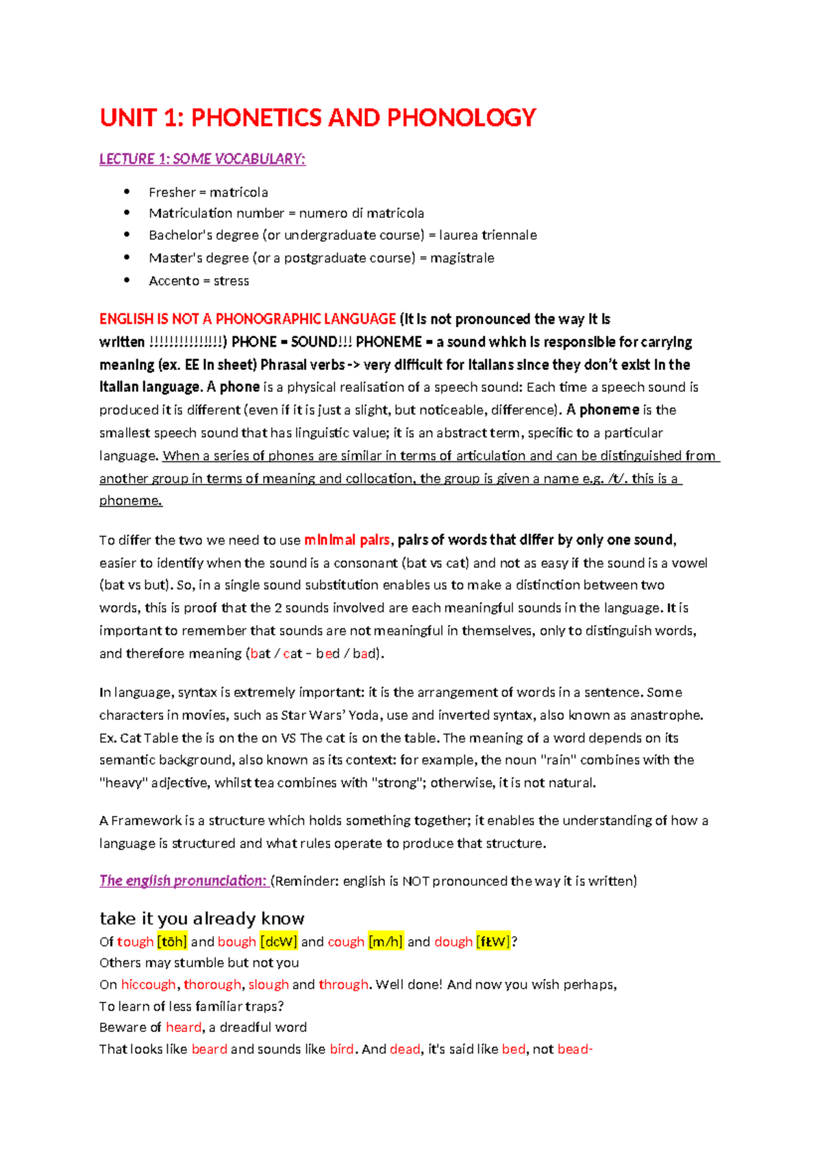 UNIT 1: PHONETICS AND PHONOLOGY LECTURE NOTES - Studocu